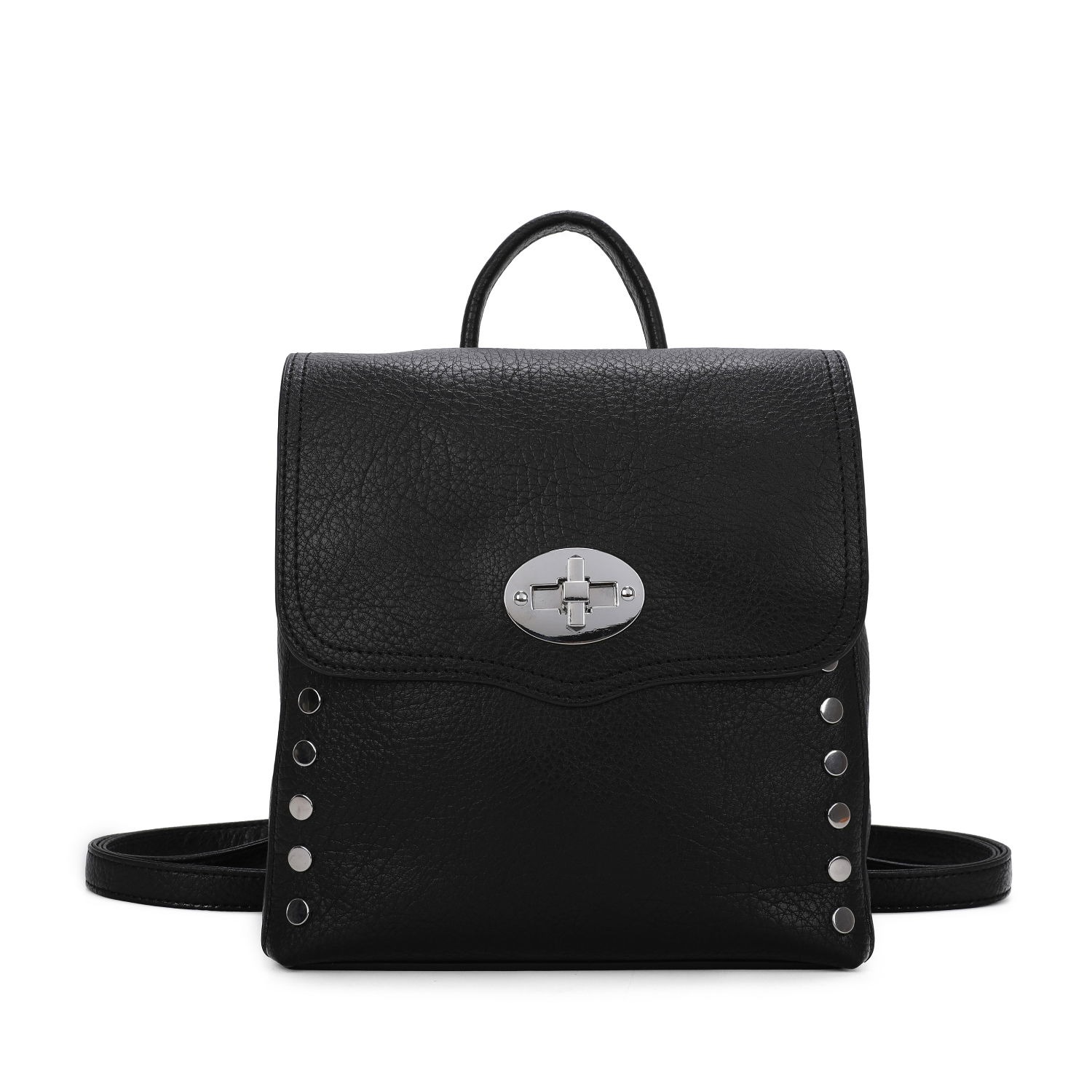 Black Square Faux Leather Backpack