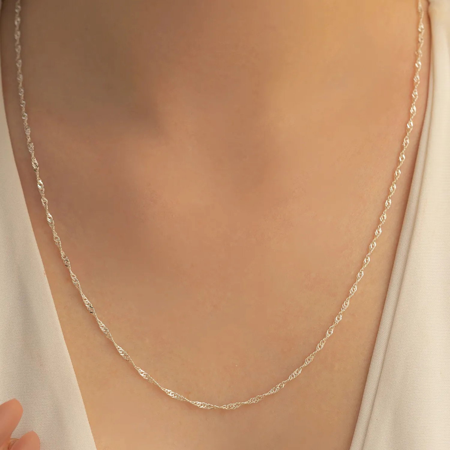 Silver Spero Silver Twisted Curb Singapore Sterling Silver Chain Adjustable size, Image 2 of 3