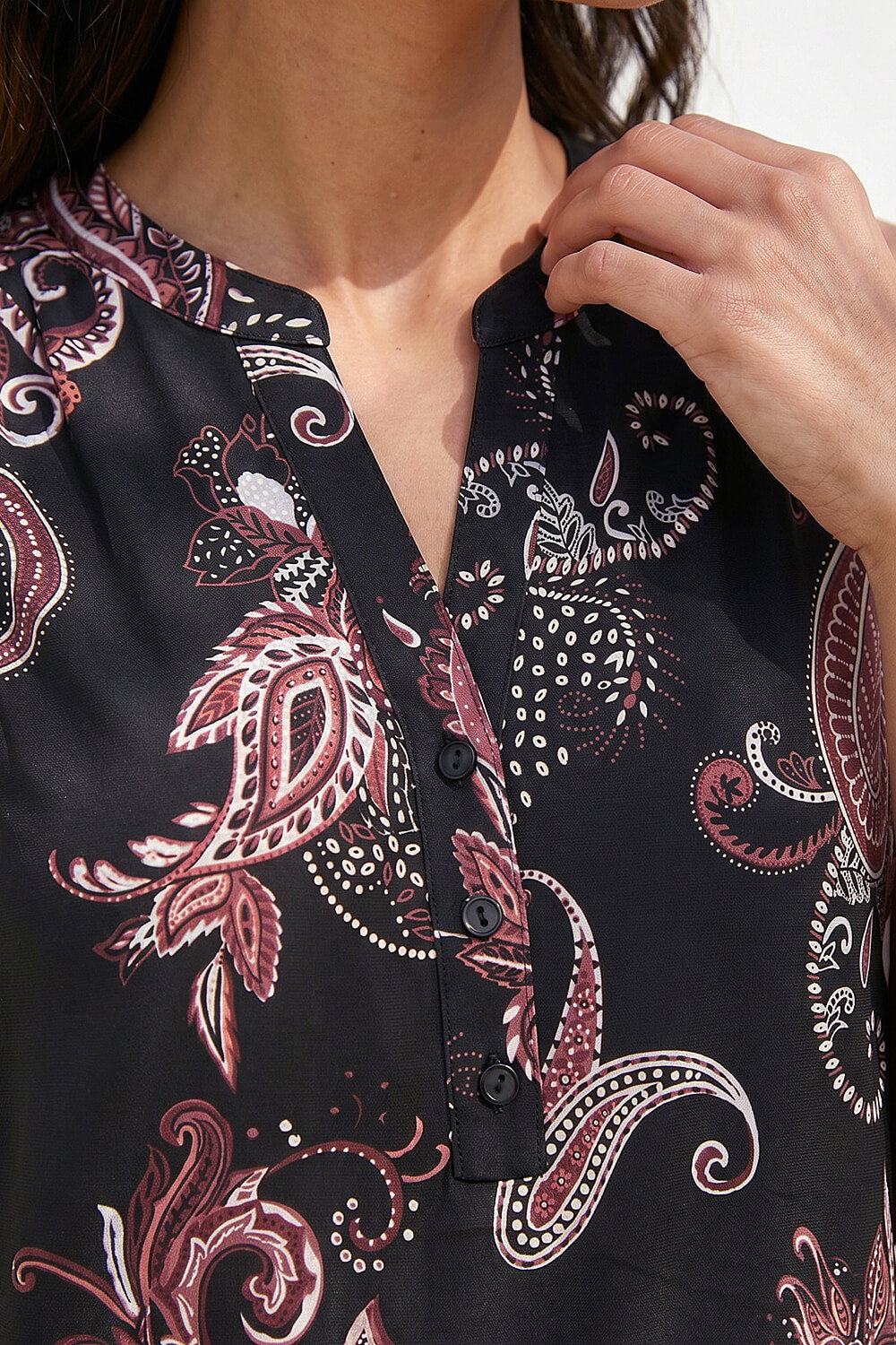 Black Paisley Puff Print Vest Top, Image 5 of 4