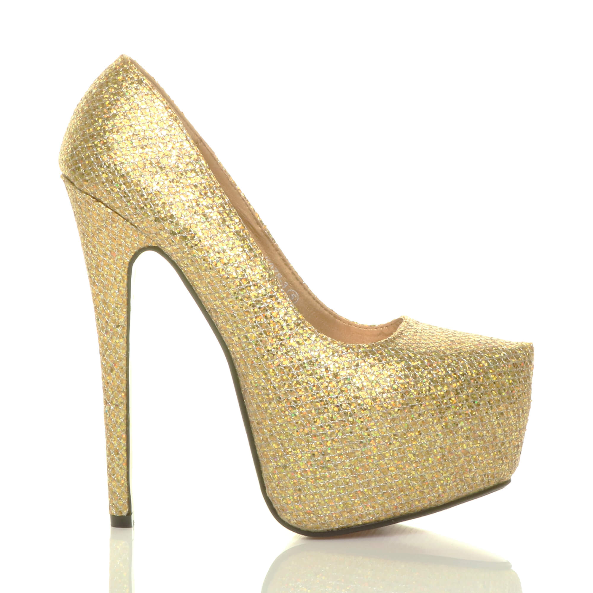 Gold AJVANI Gold High Heel Platform Court Shoes, Image 2 of 5