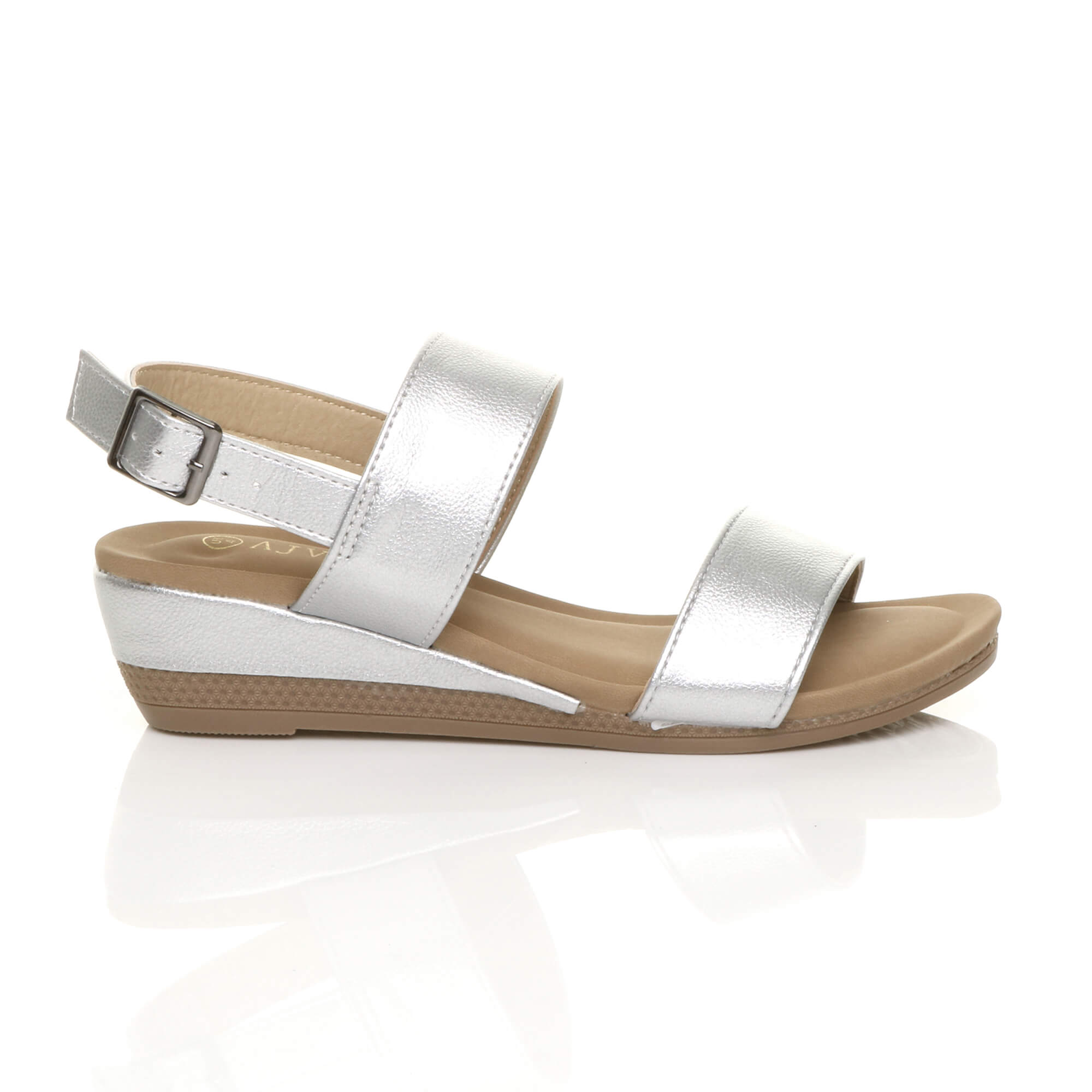 Silver AJVANI Silver Mid Wedge Heel Strappy Slingback Sandals, Image 2 of 6
