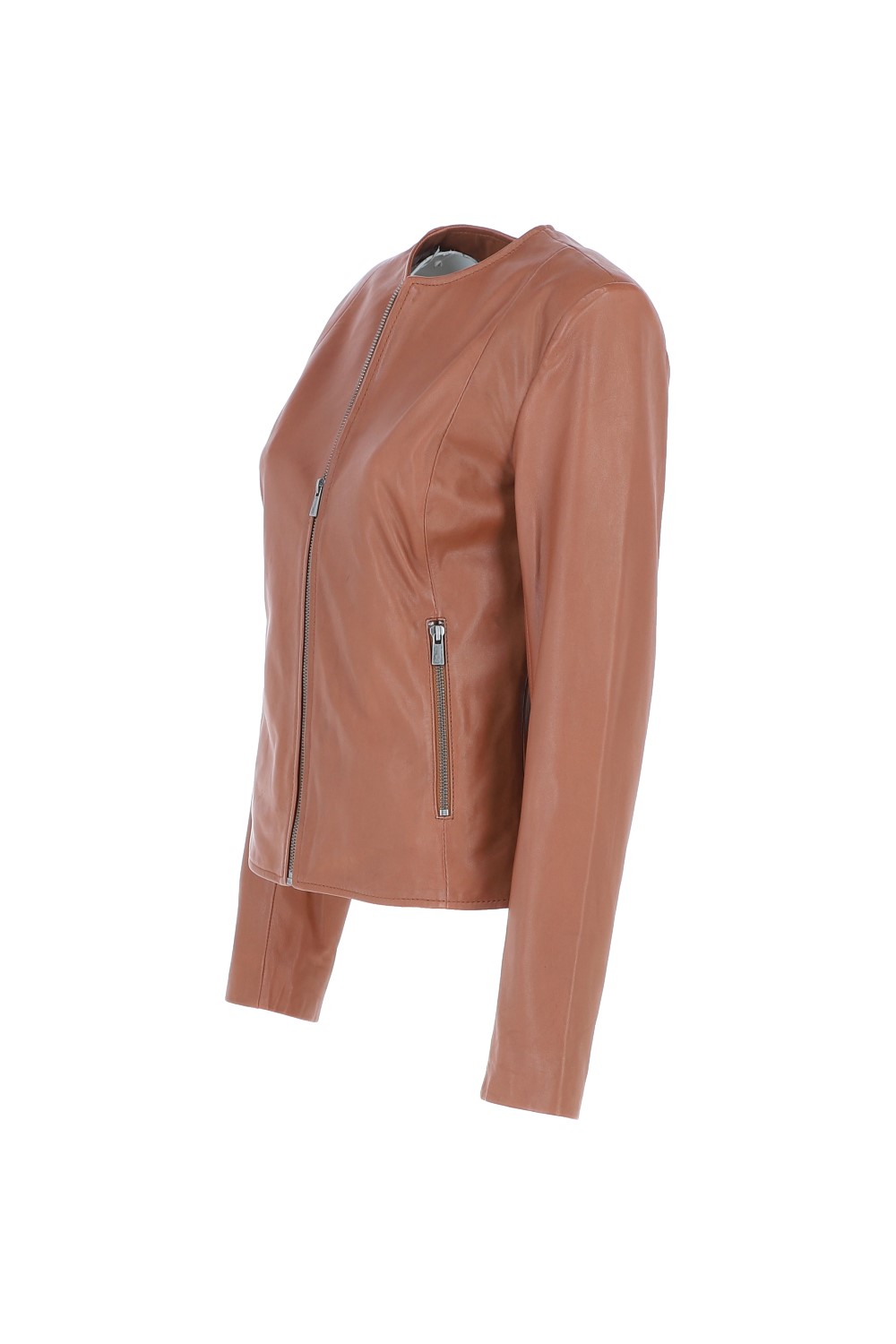 Tan Ashwood Leather Tan 'Corina' Collarless Casual Leather Jacket, Image 3 of 5