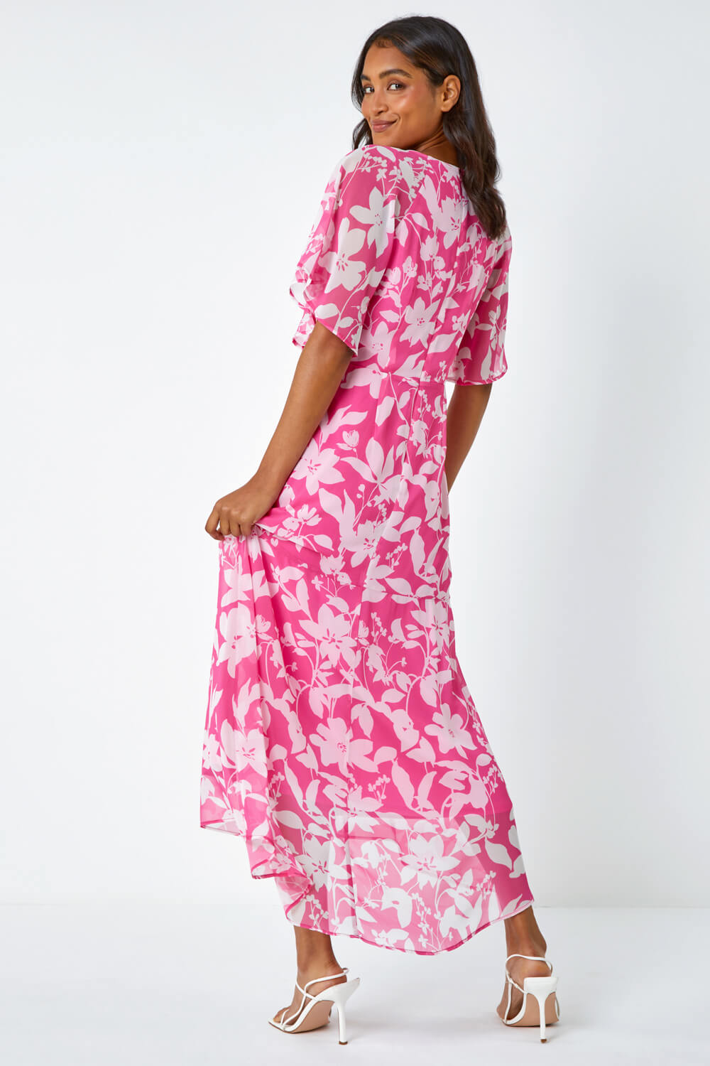 Rosemarie Pink Contrast Frill Dress