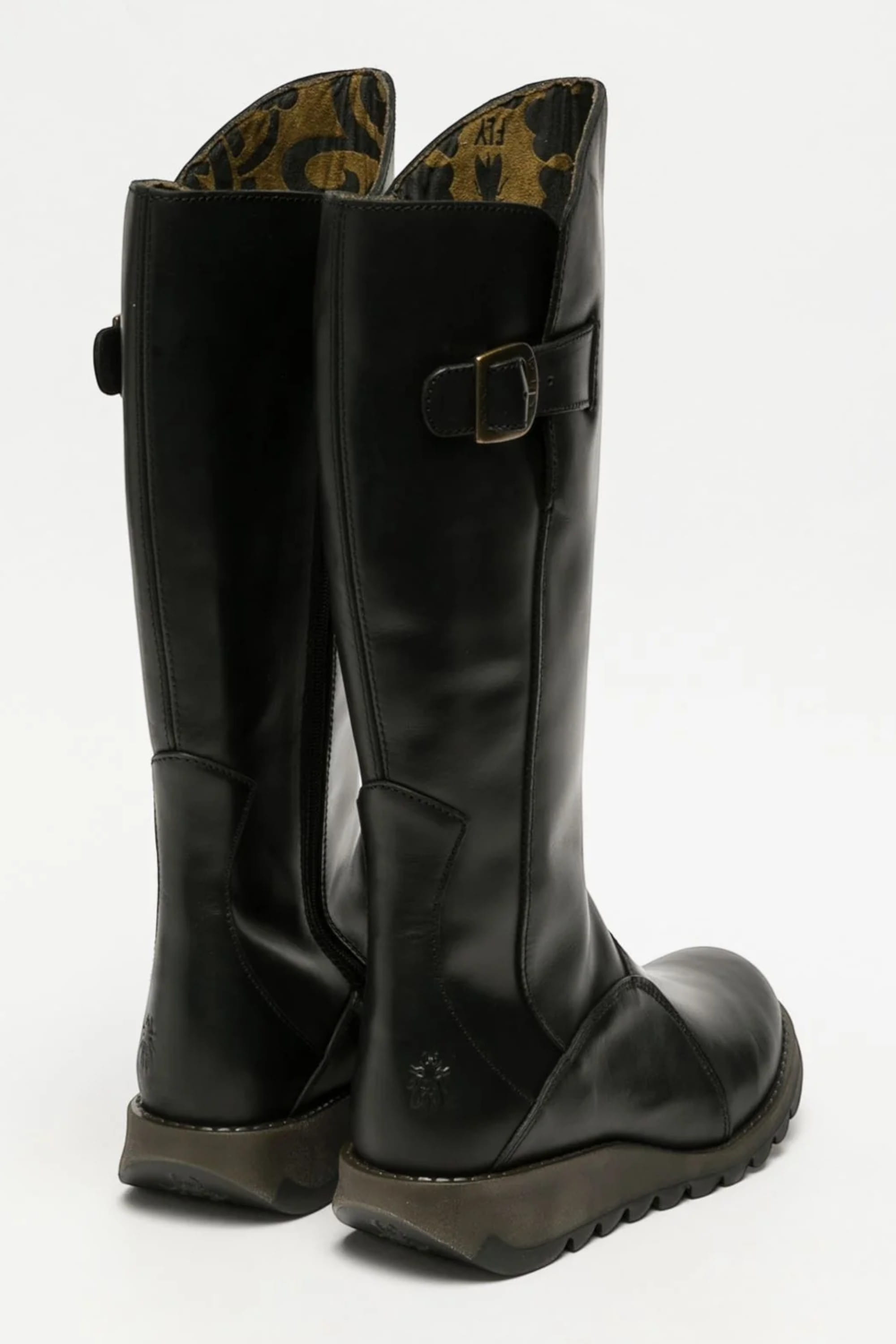 Black Womens Heel Knee High Zip Up Boots-Mol 2, Image 4 of 7