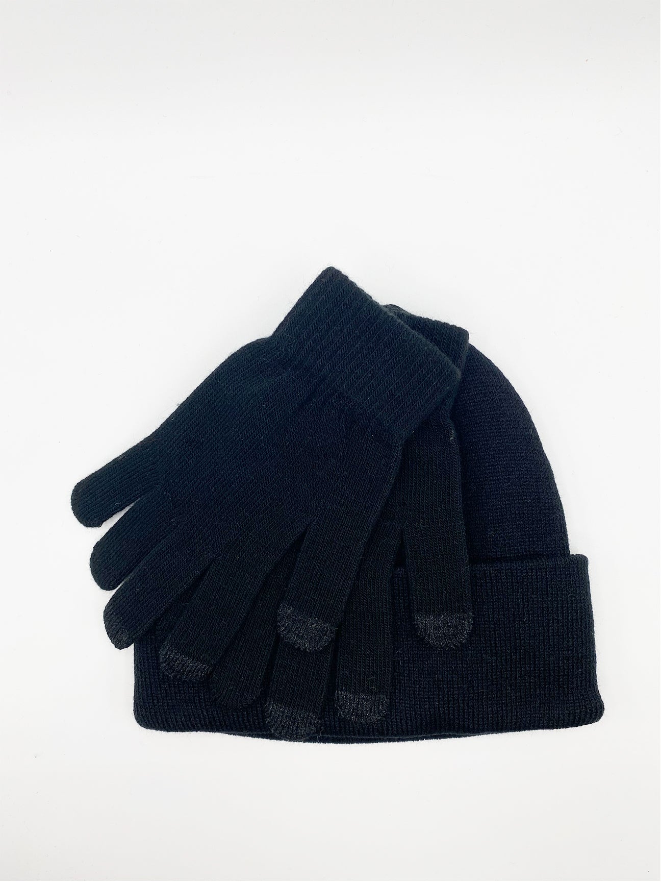 Black Knitted Beanie And Gloves Set, Image 2 of 2