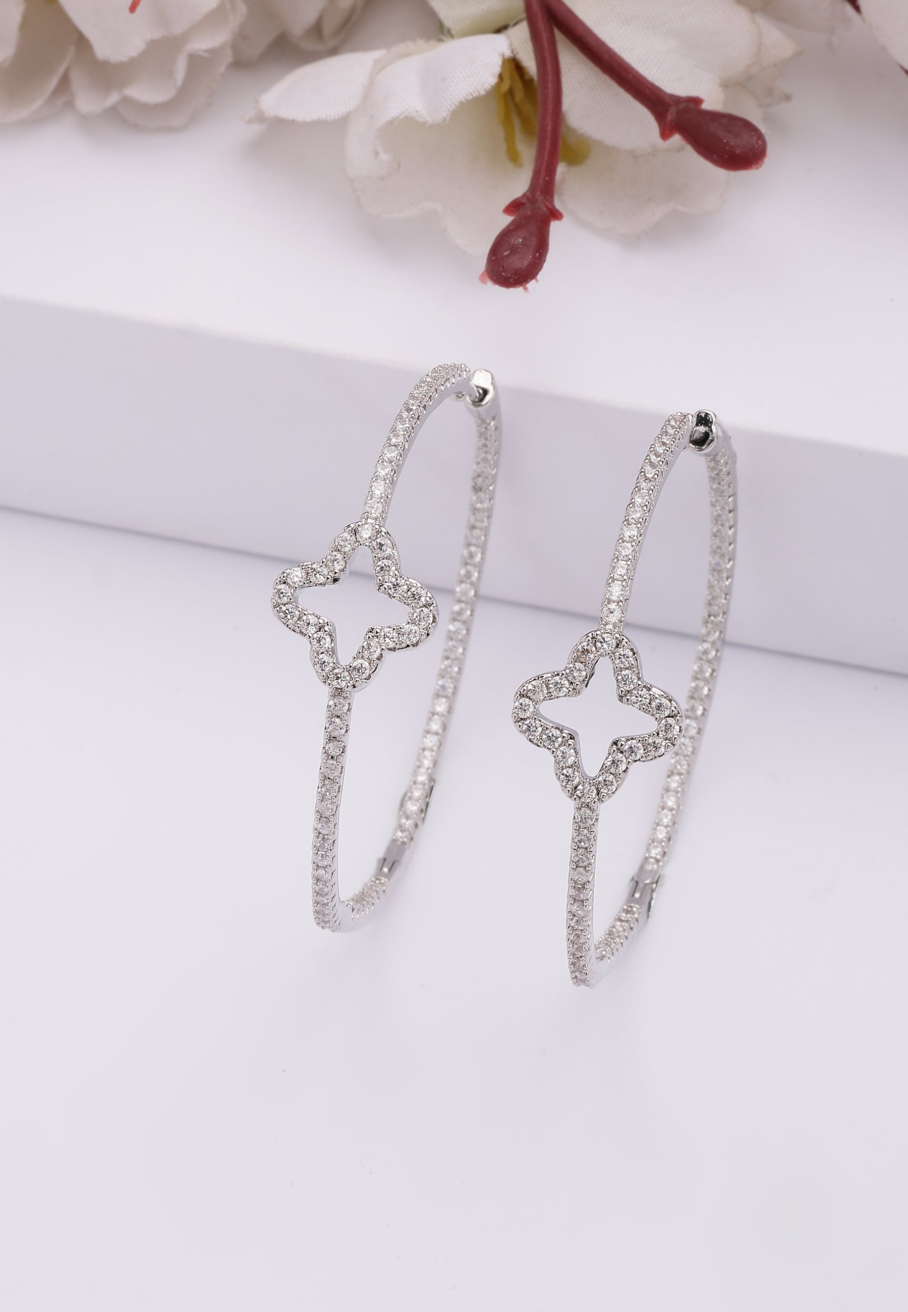 Silver Clover Hoop Earrings, Image 2 of 5