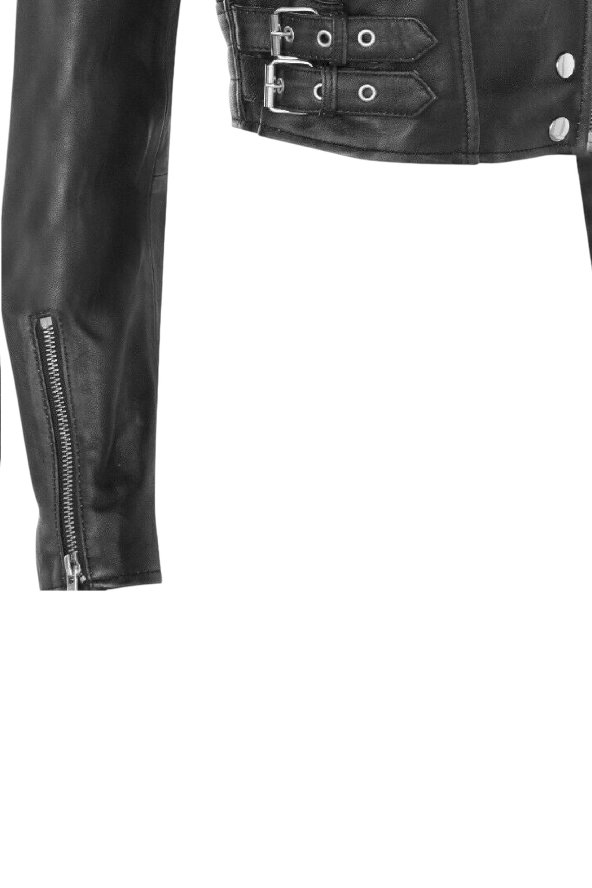 Black Cropped Brando Leather Biker Jacket, Image 7 of 7