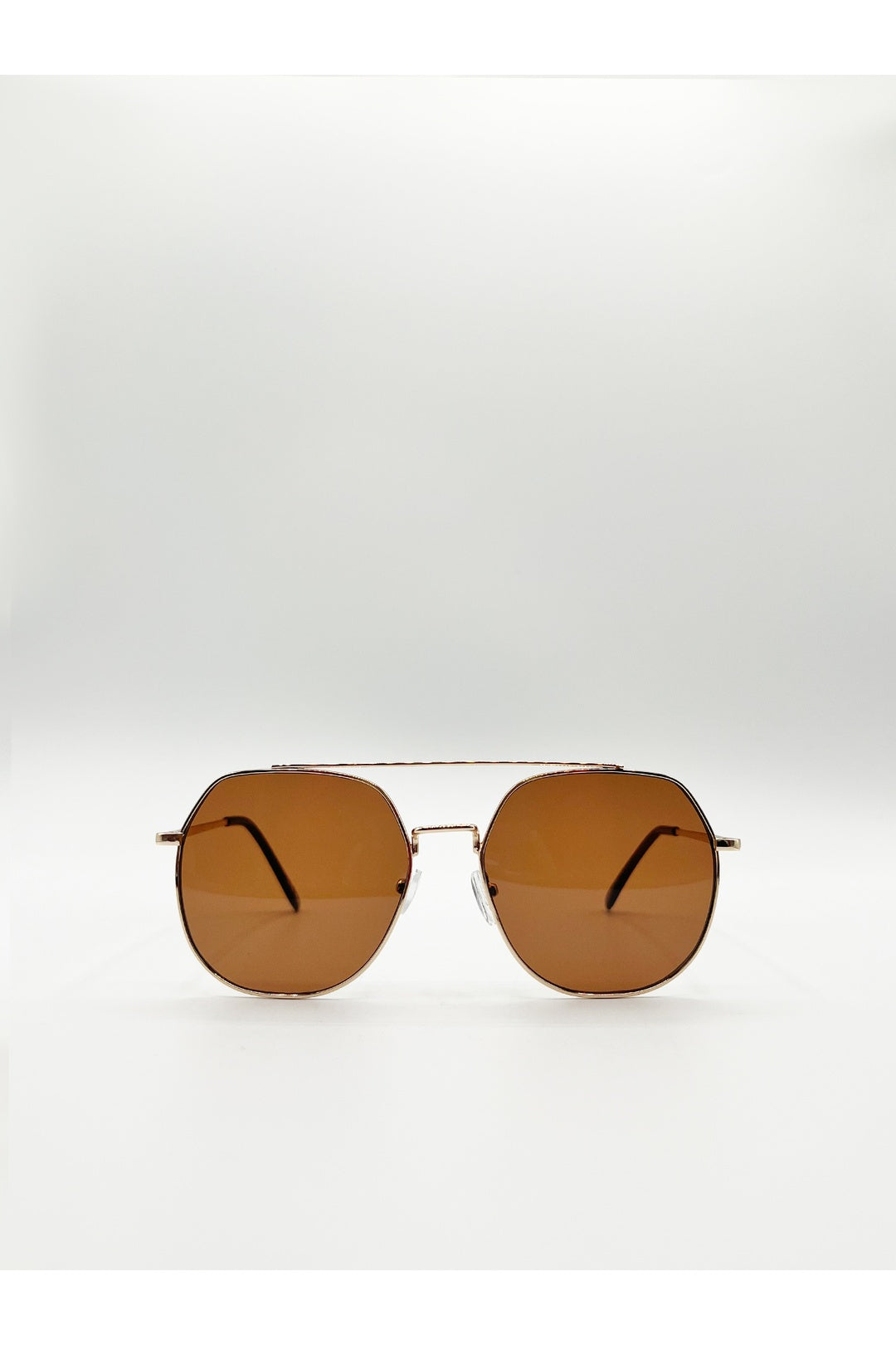 Brown Oversized Rounded Aviator Style Sunglasses, Image 1 of 5