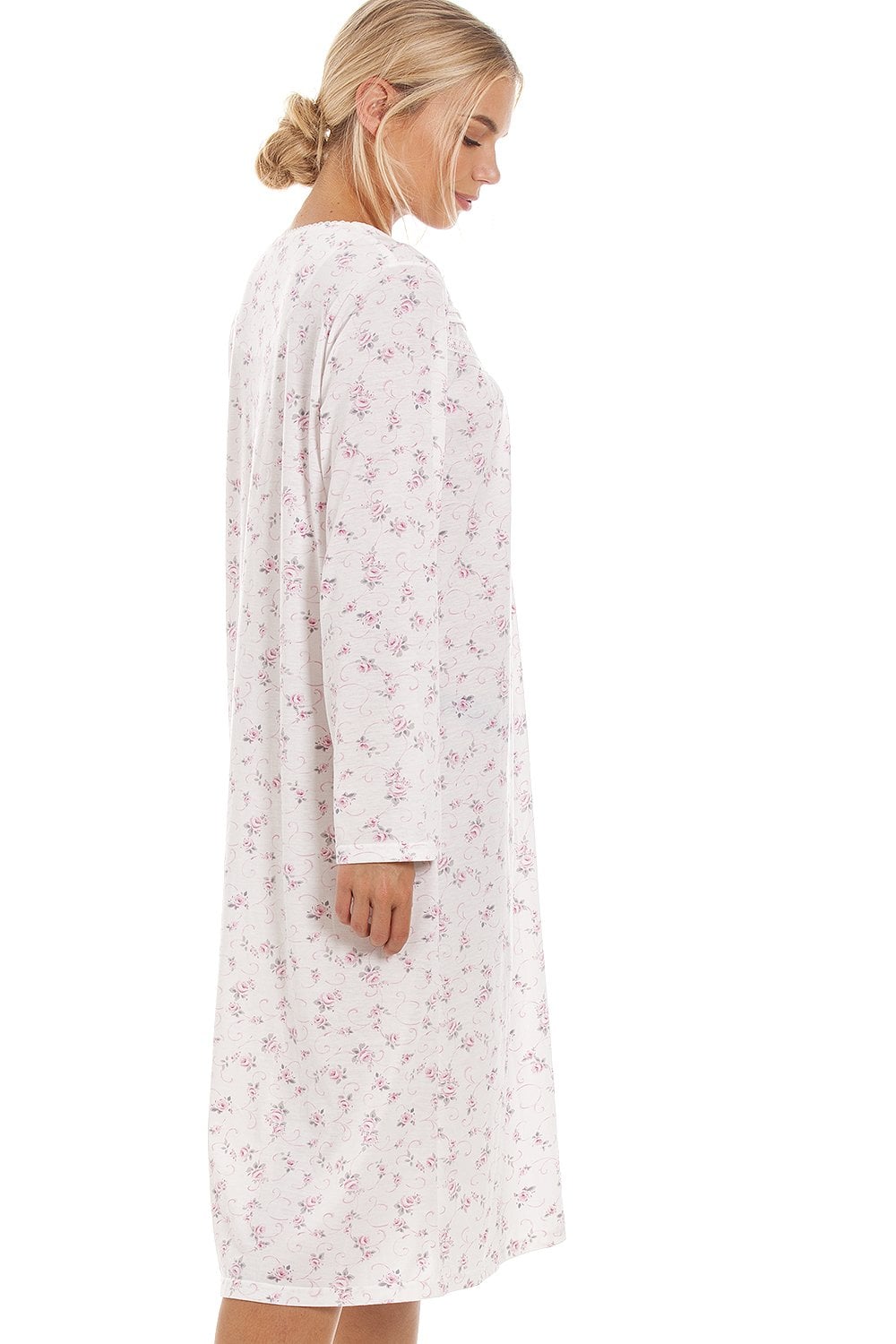 Pink Camille Lingerie Pink Rose Print Long Sleeve Nightdress, Image 6 of 6