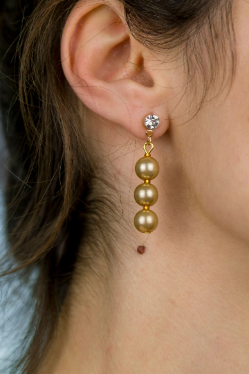 Gold Gold-Plated Pearl Zircon Drop Stud Earrings, Image 2 of 3