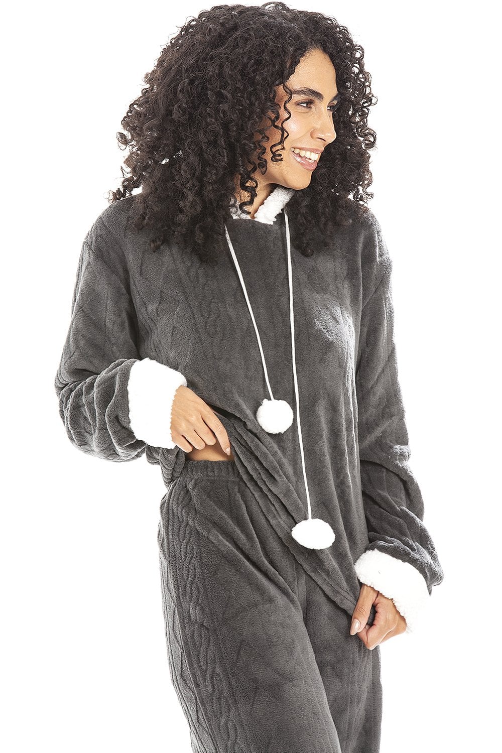 Charcoal Camille Lingerie Charcoal Supersoft Hooded Pyjama Set, Image 2 of 5