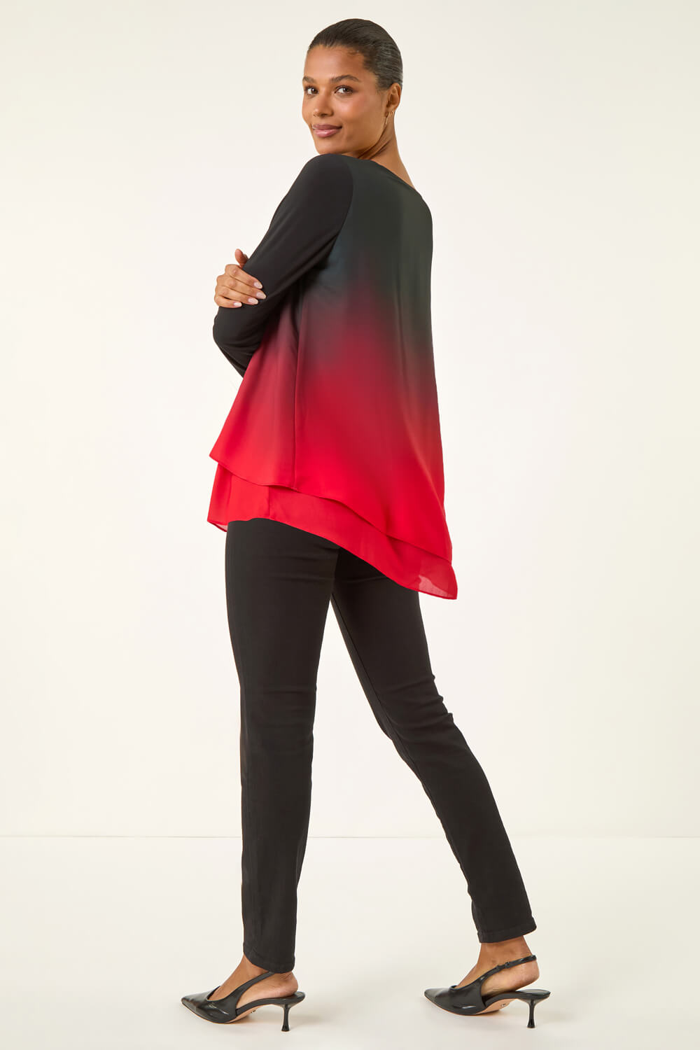 Red Ombre Chiffon Overlay Top, Image 4 of 5