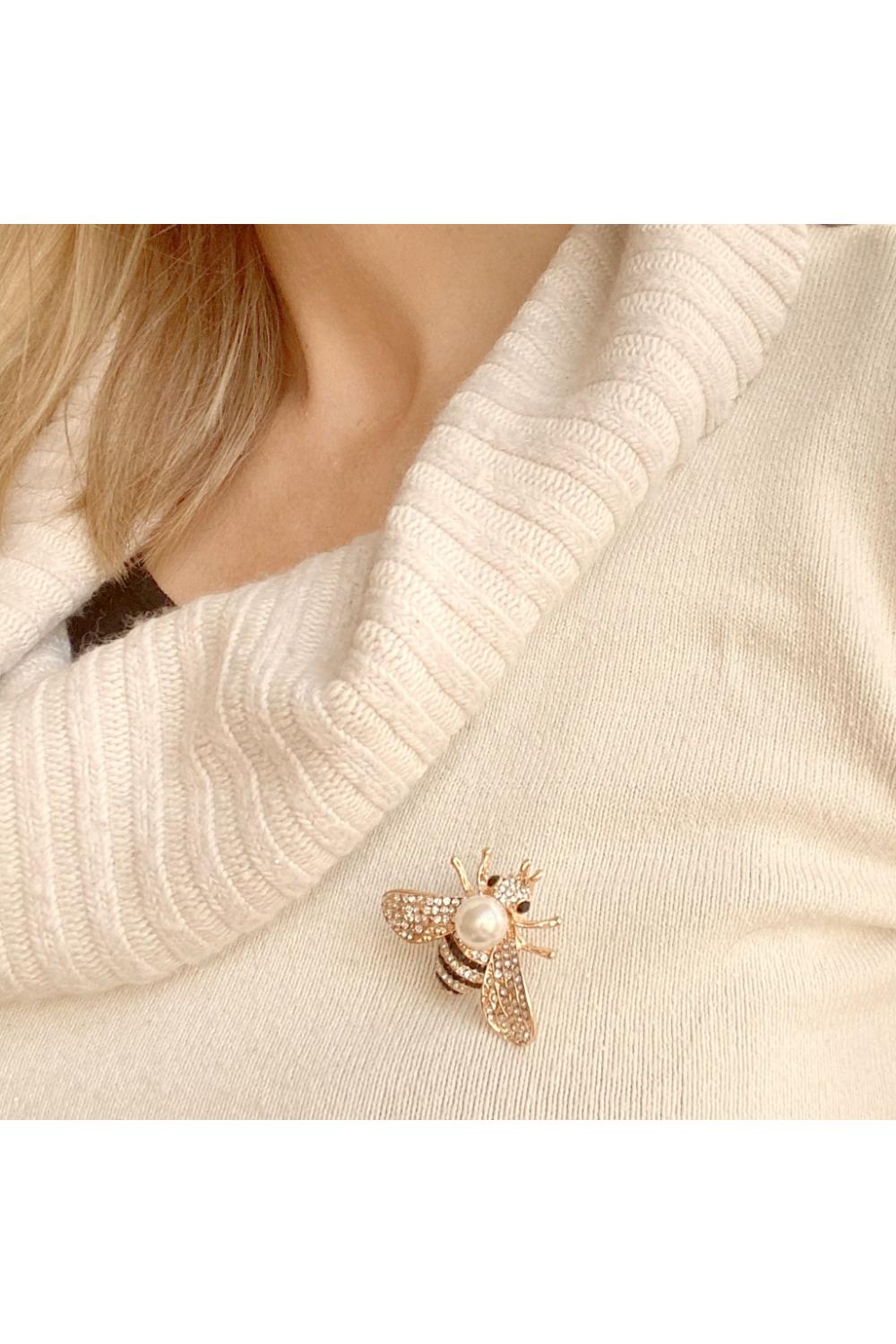 Gold Bee Brooch Pearl Pin Crystal, Image 1 of 4