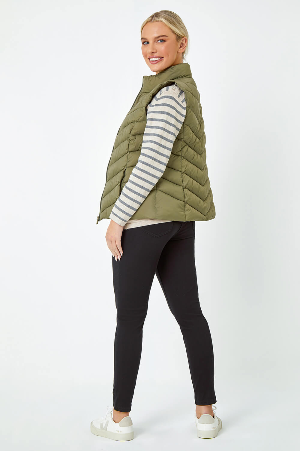 Khaki Petite Quilted Padded Gilet, Image 4 of 5