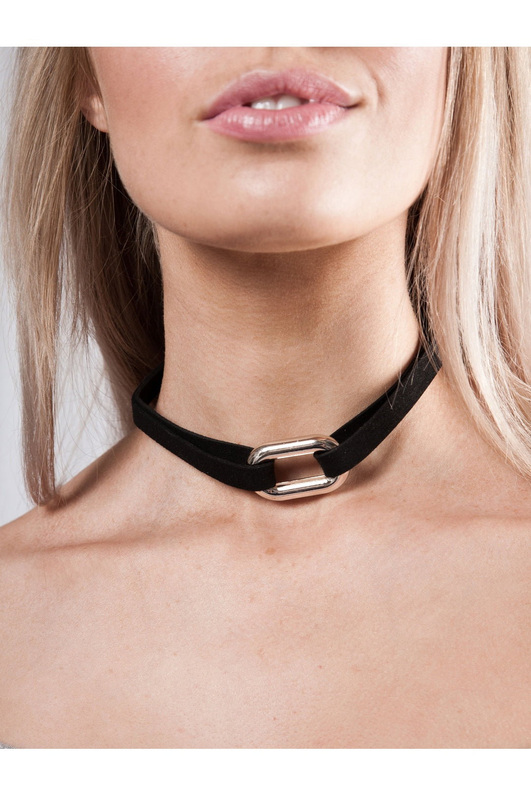 Silver SVNX Silver Black Faux Suede Choker Necklace With Silver Metal Centre Charm, Image 1 of 3