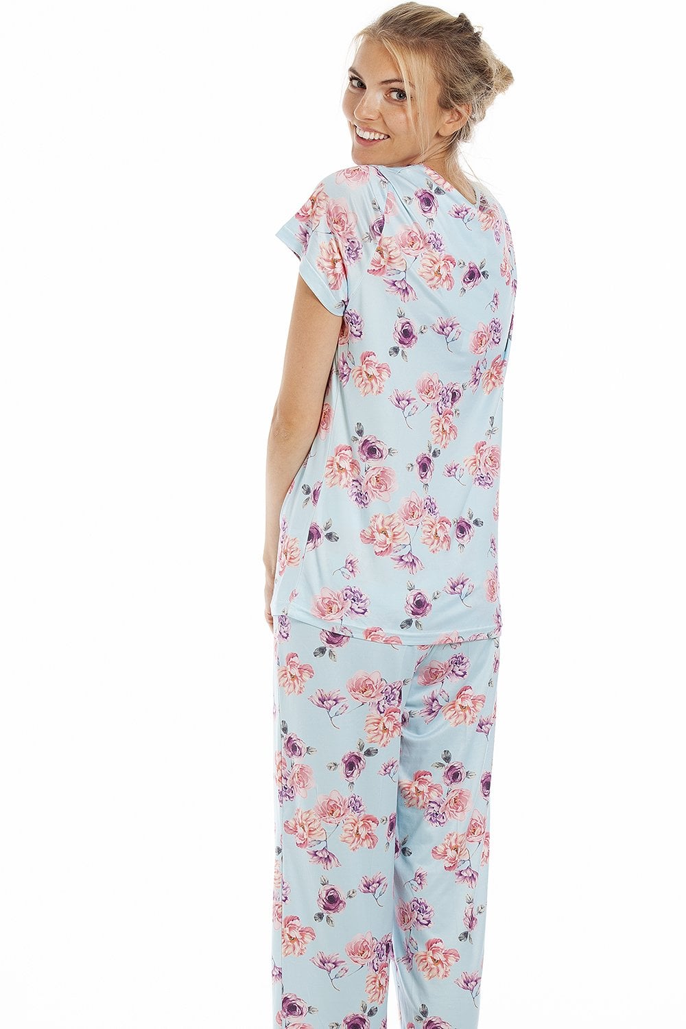 Light Blue Camille Lingerie Light Blue Lightweight Floral Print Pyjama Set, Image 5 of 5