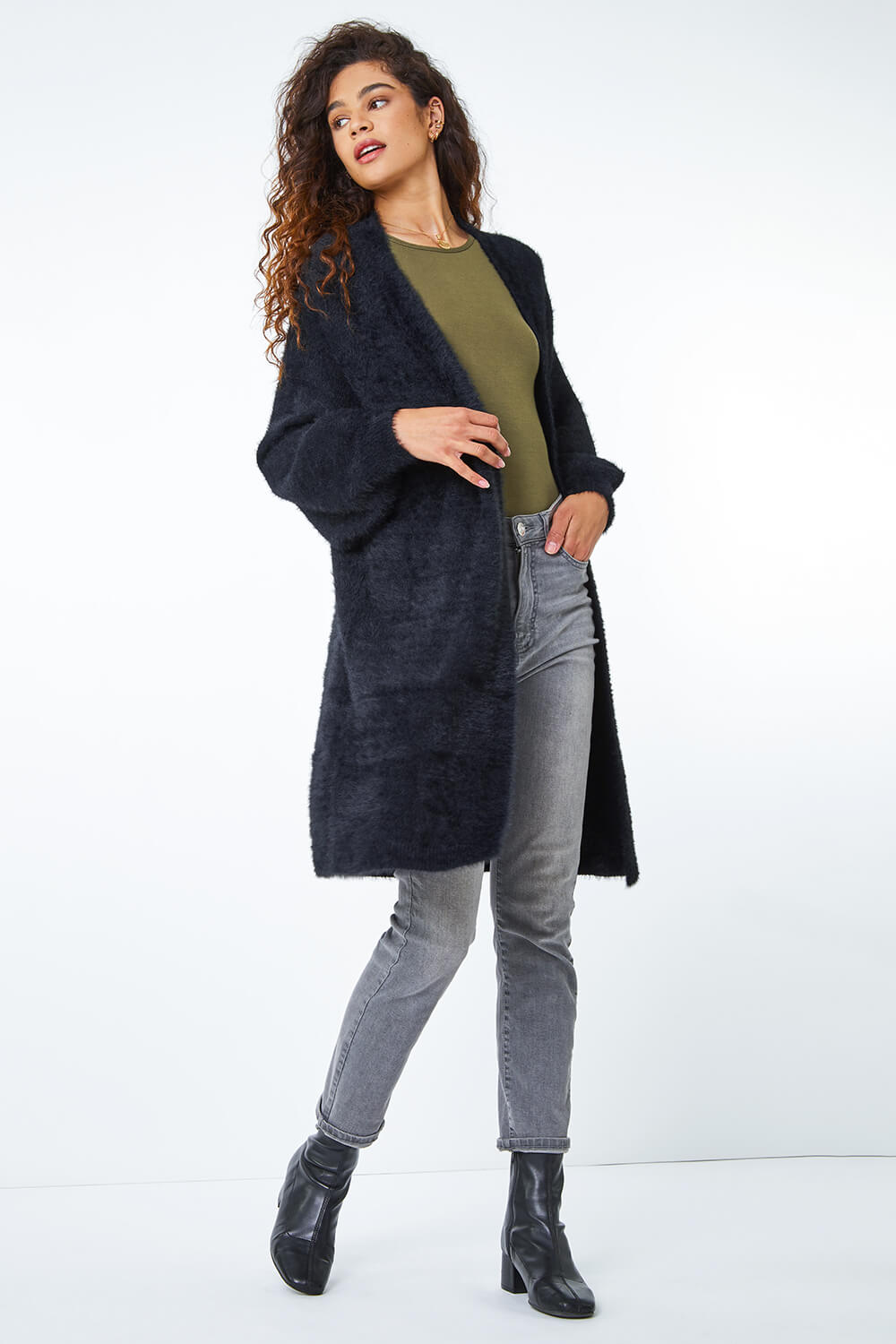 Black Fluffy Longline Cardigan , Image 5 of 5
