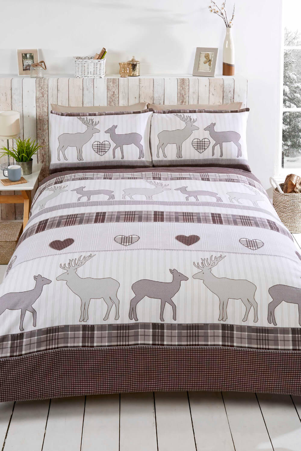 Natural Single Deer Print Reversible Duvet Cover Set, Image 1 of 2