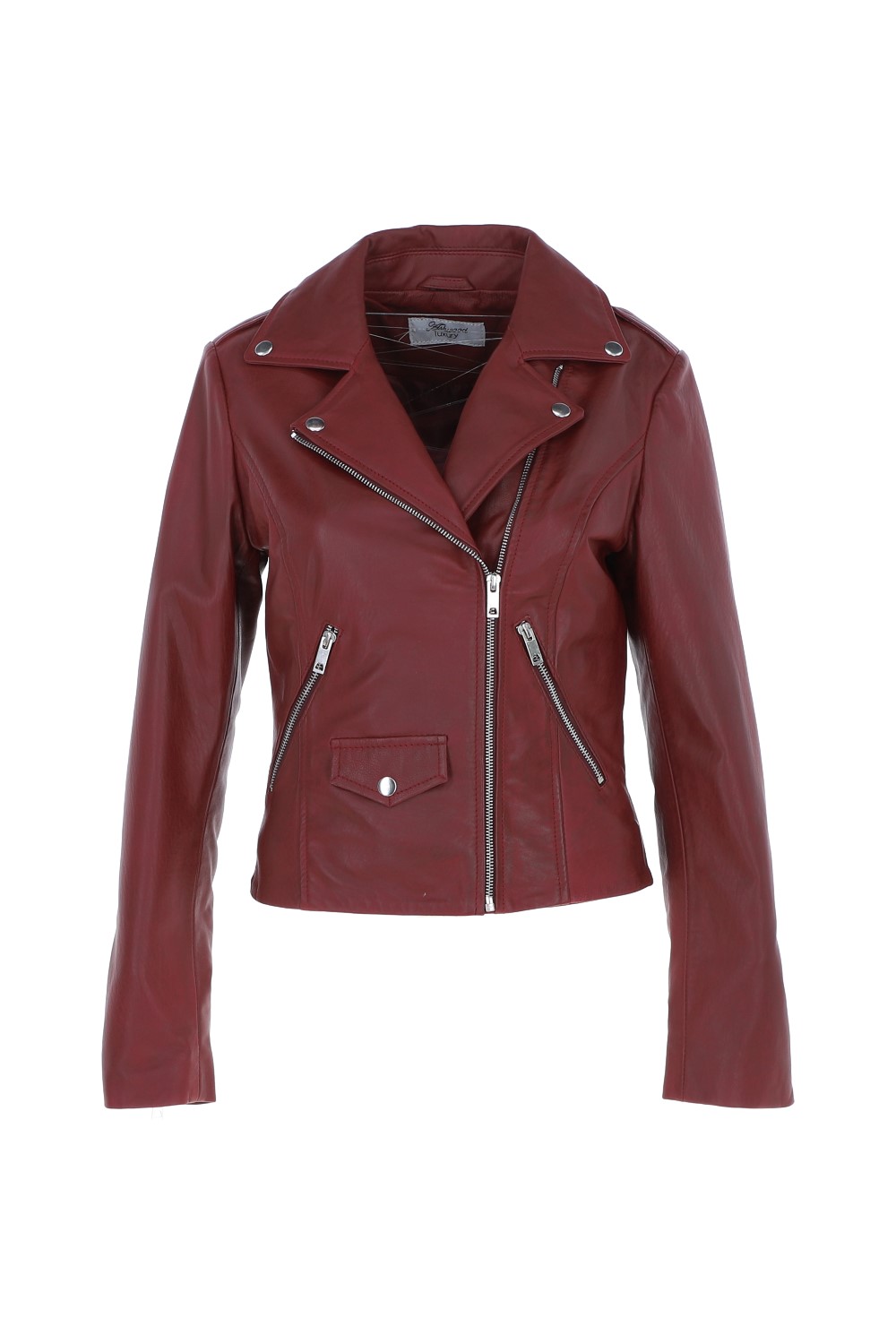 Burgundy 'Fia' Real Leather Biker Jacket Women Coat, Image 2 of 5