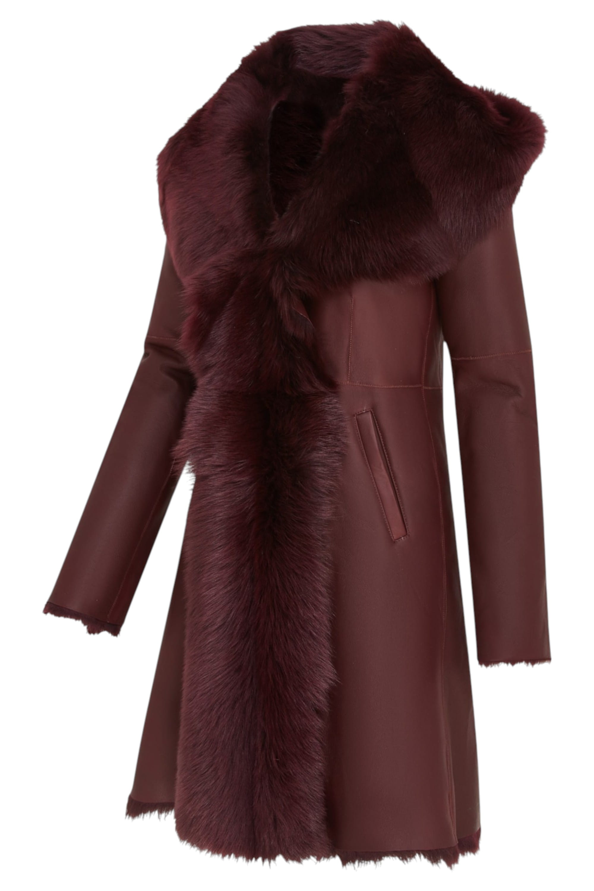 Burgundy Toscana Sheeps Leather Hood Trench Coat, Image 2 of 7