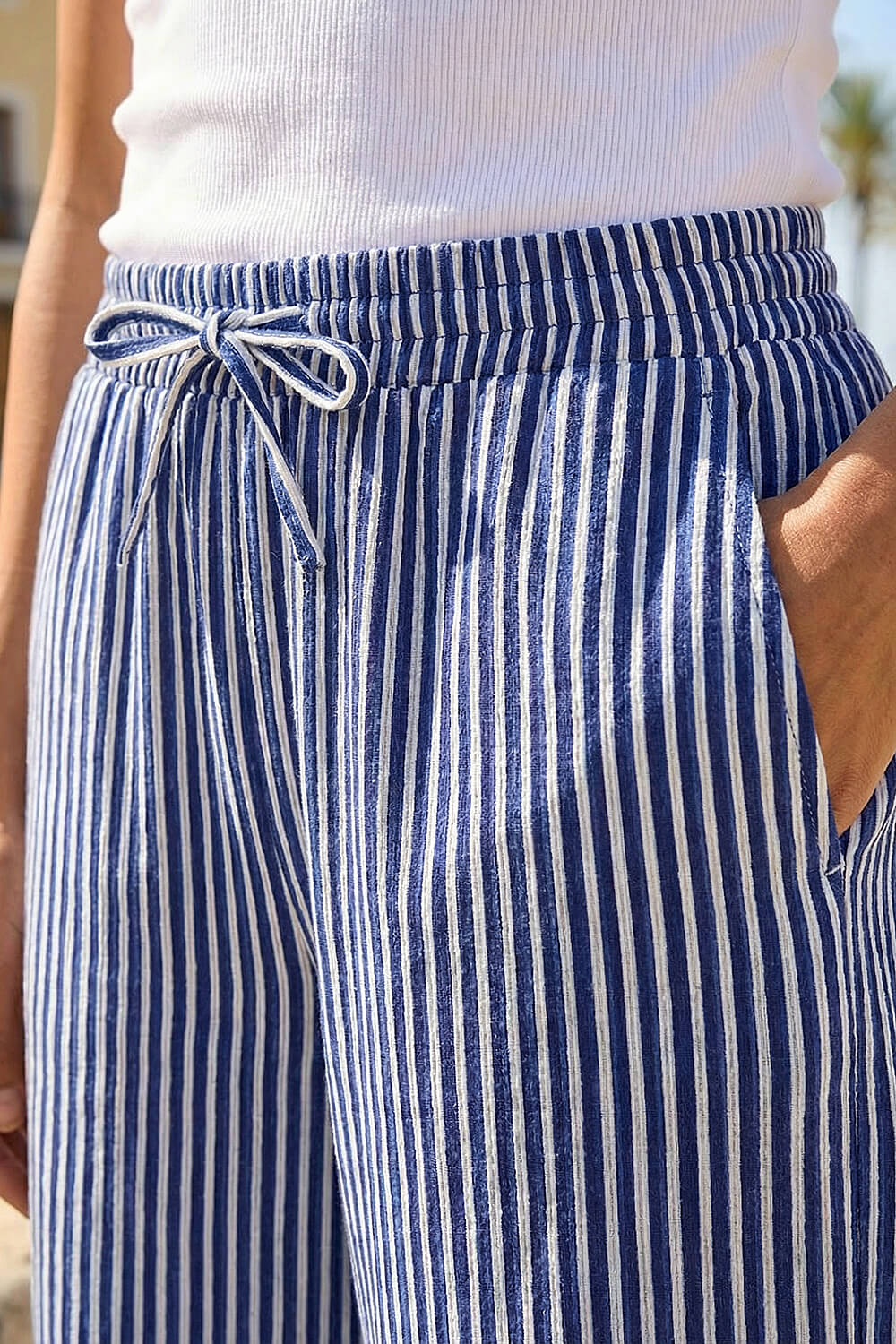Navy Stripe Wide Leg Trouser, Image 5 of 4