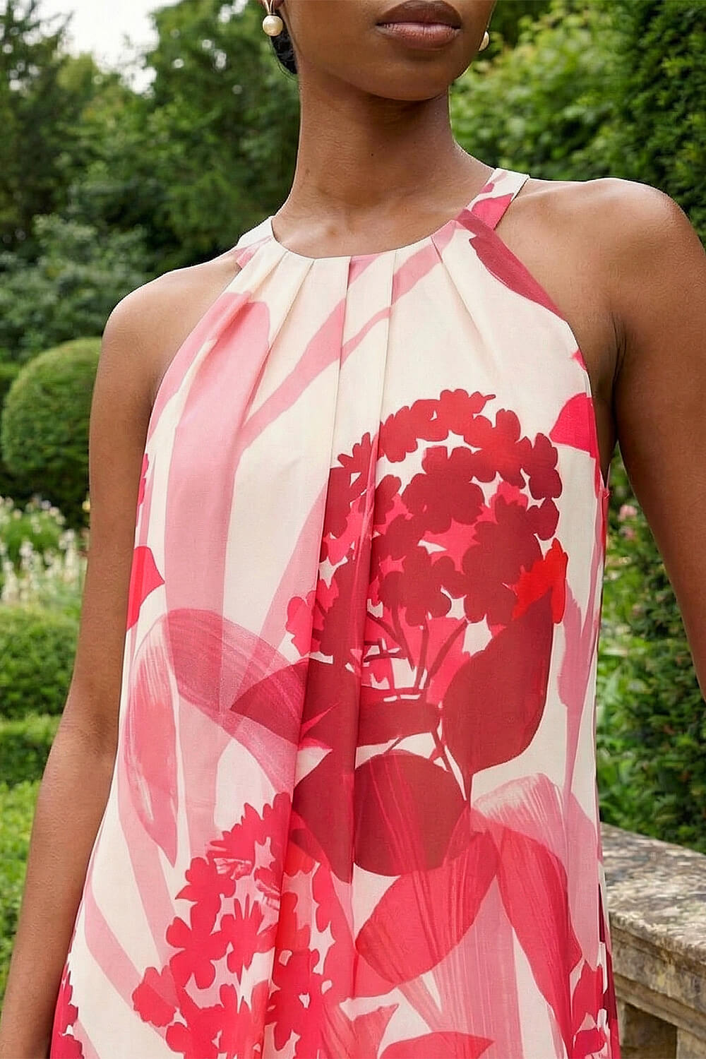 Red Petite Floral Halter Neck Shift Dress, Image 5 of 4