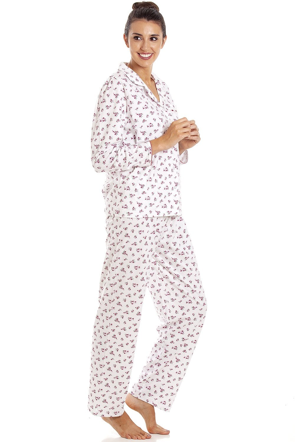 Pink Ditsy Floral Print Cotton Pyjama Set, Image 2 of 5