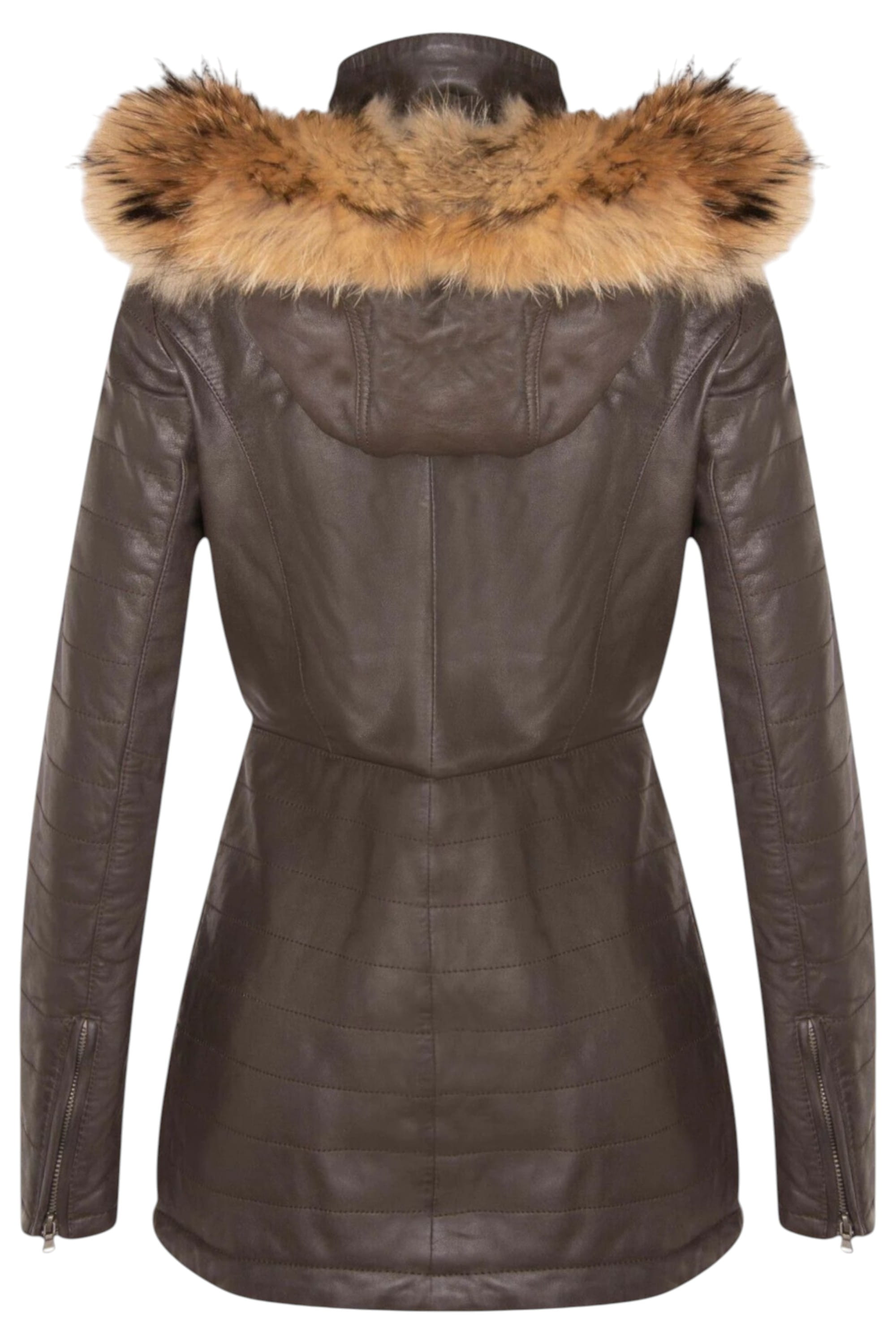 Brown Quilted Leather Parka Jacket-Winton, Image 5 of 6