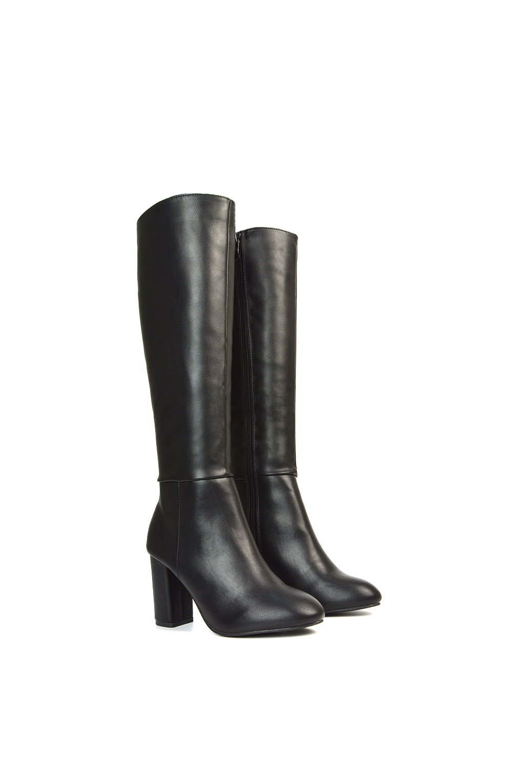 Black XY LONDON Black 'Jen' Knee High Block Heeled Boots With Zip Fastening, Image 4 of 6
