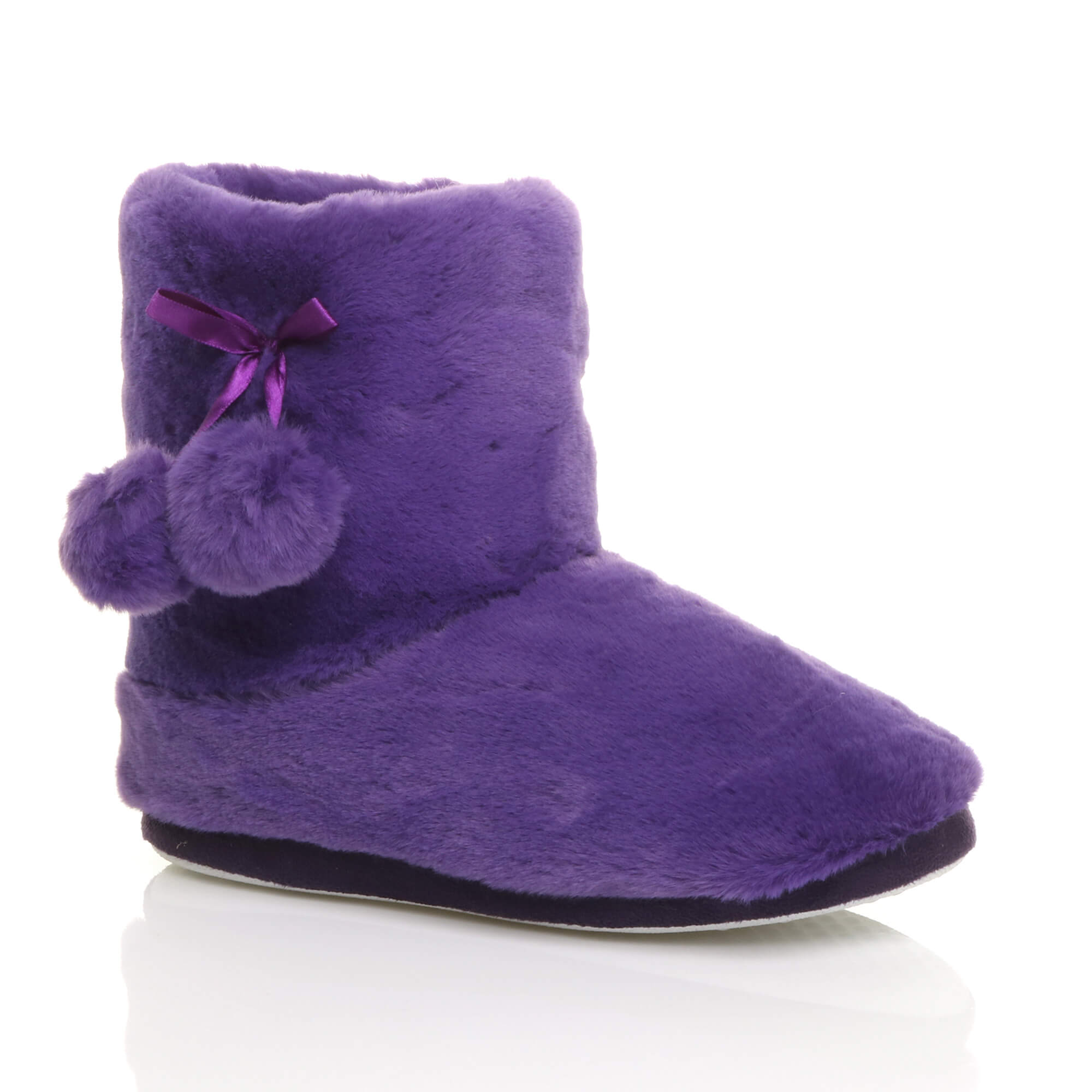 Purple AJVANI Purple Faux Fur Lined Slip On Memory Foam Mules Slippers, Image 1 of 6