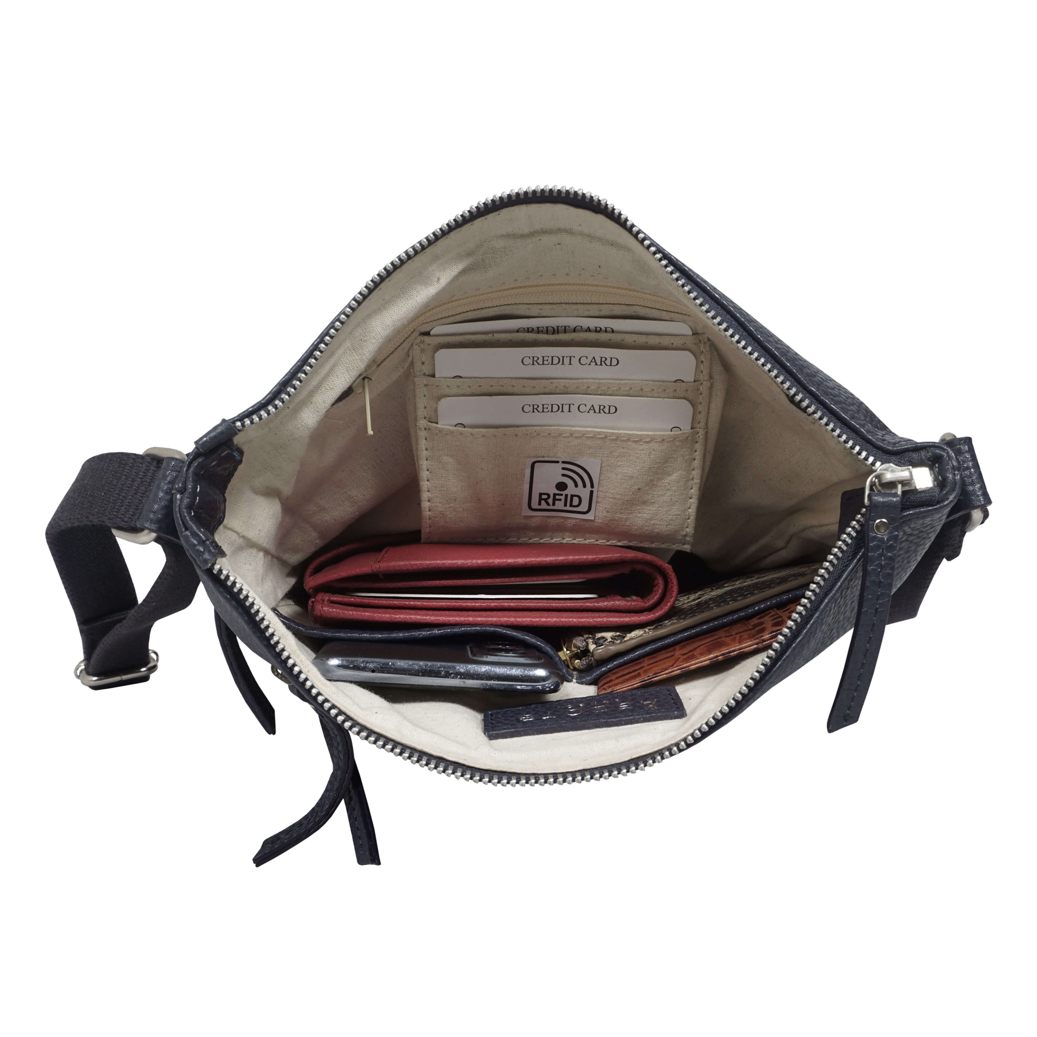 Navy 'CORI' Pebble Grain Soft Real Leather Crossbody Bag, Image 6 of 6