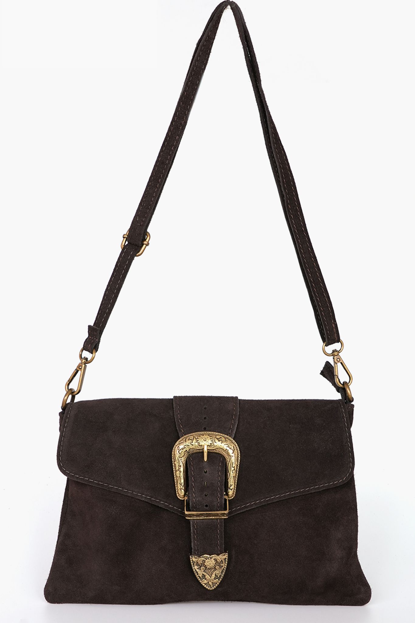 Black Buckle Clutch Bag Italian Suede Leather