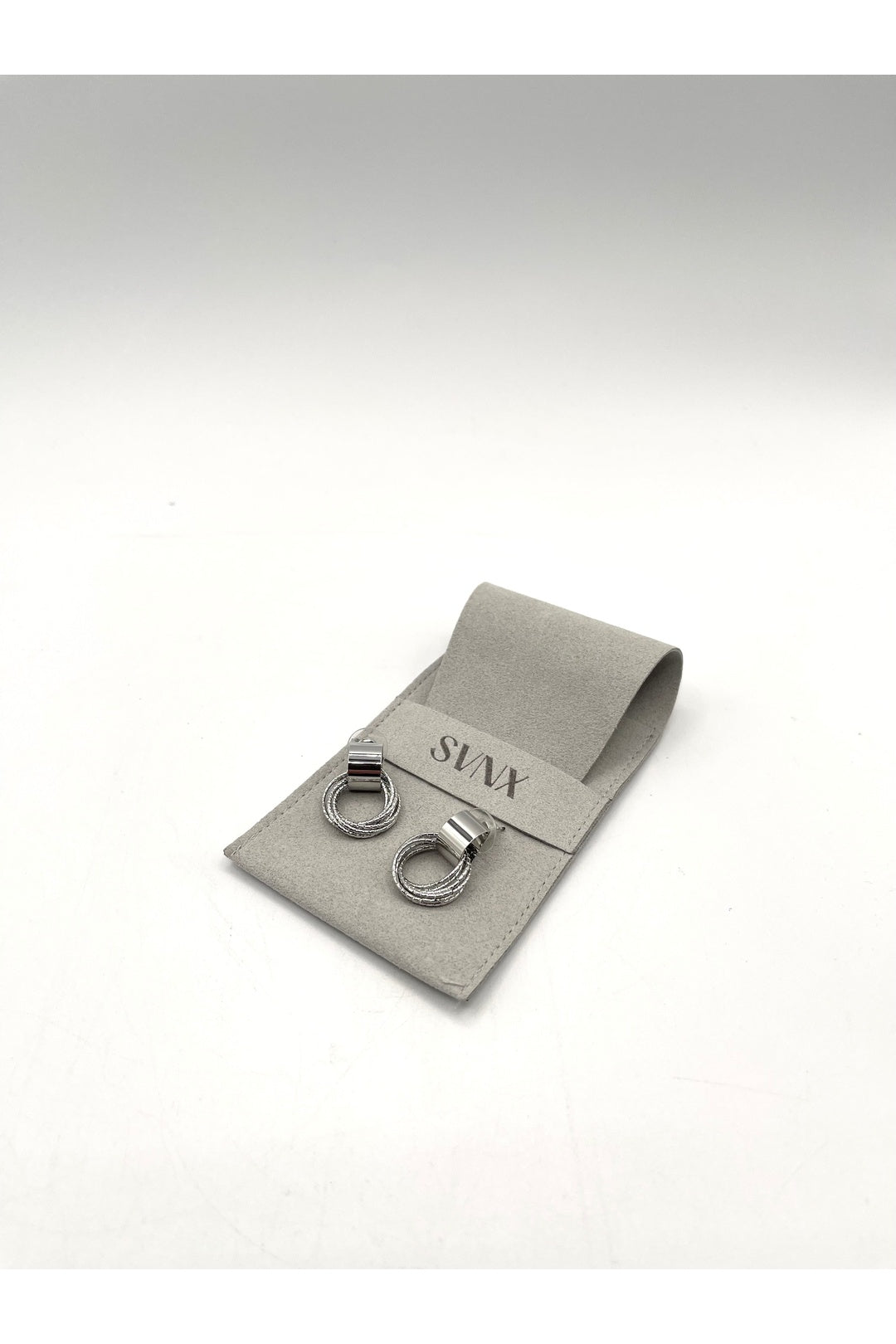 Silver Multi-Layer Circle Stud Earrings, Image 4 of 4