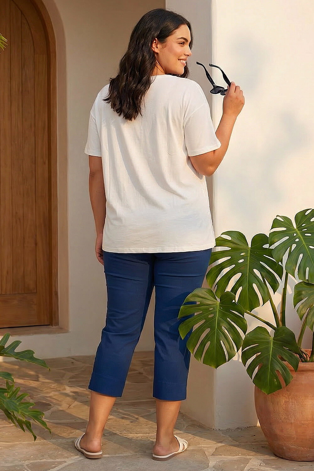 Ivory Curve Textured V-Neck Top, Image 4 of 4