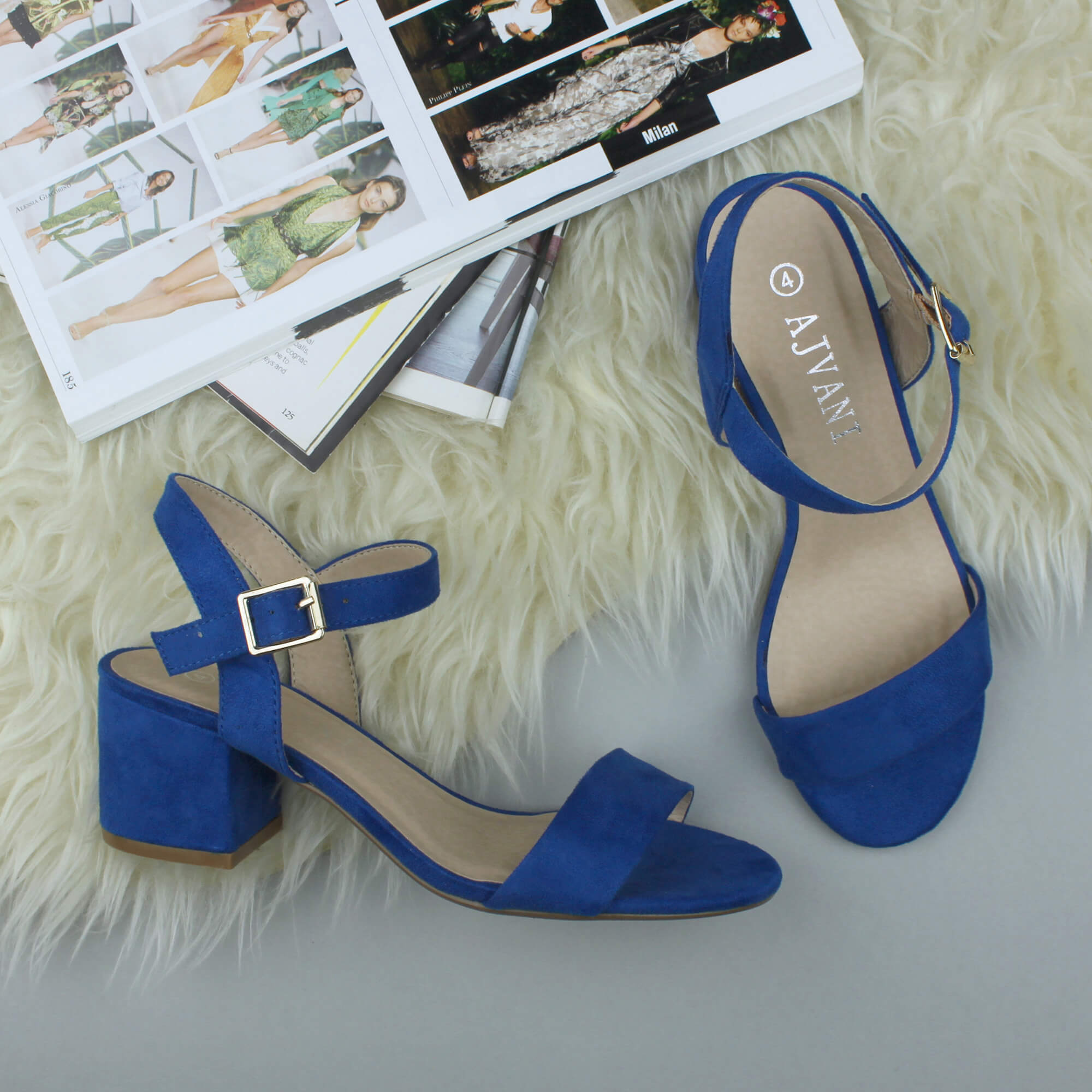 Royal Blue AJVANI Royal Blue Mid Block Heel Strappy Sandals, Image 4 of 6