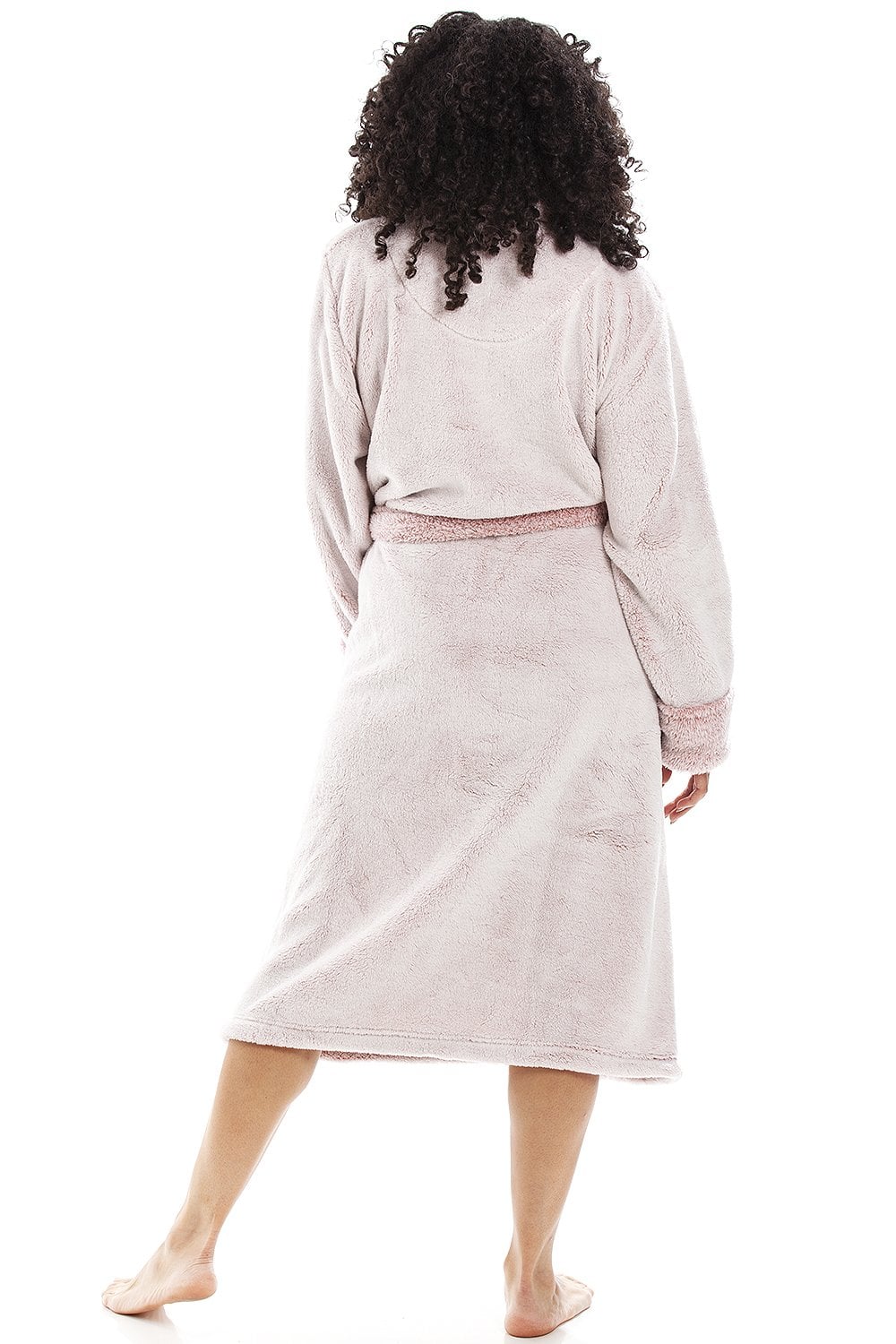 Pink Camille Lingerie Pink Deep Pile Robe With Reverse Collar and Cuffs, Image 5 of 5