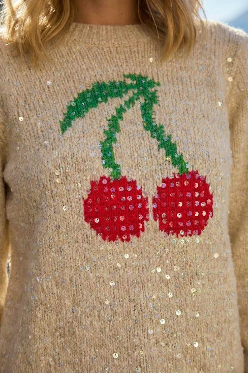 Ivory Sequin Cherry Knit Jumper , Image 5 of 4