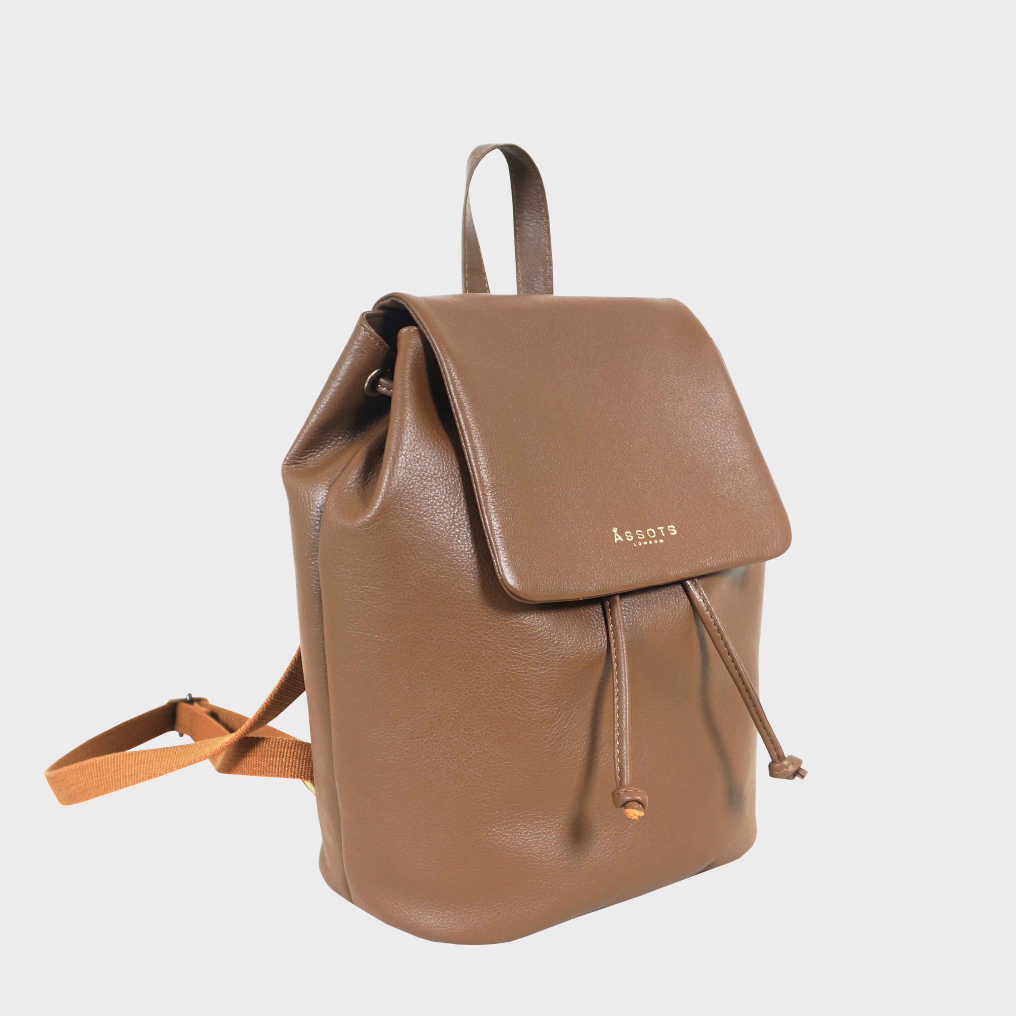Tan 'GRACE' Full Grain Leather Flap-over Backpack, Image 1 of 6