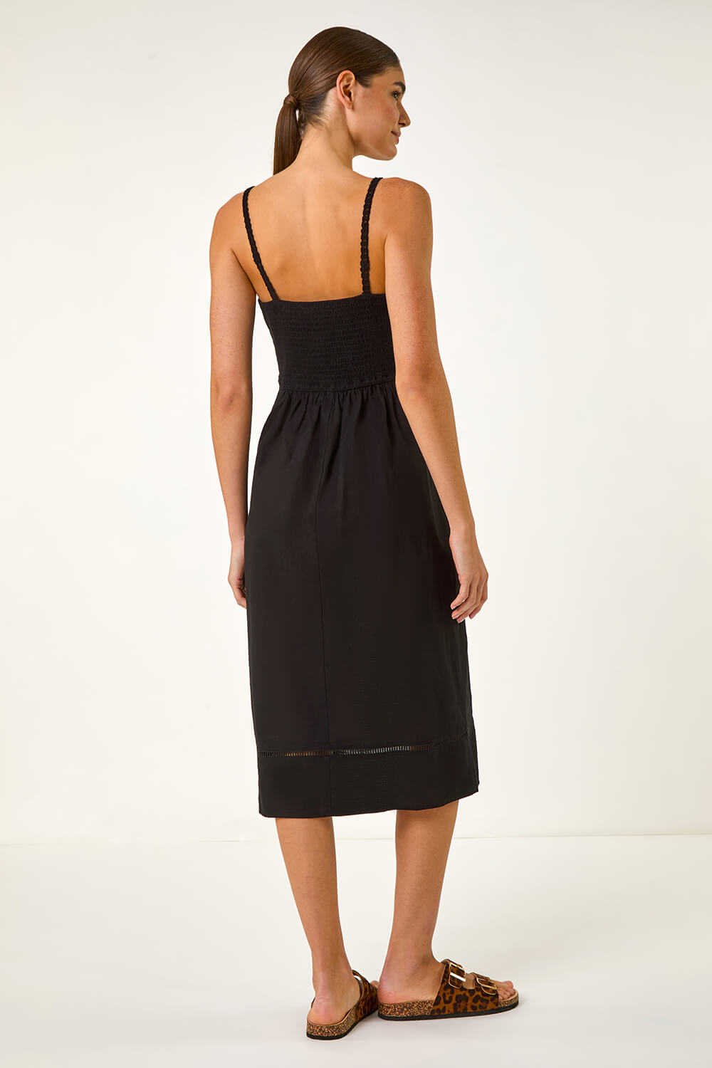 Black Lace Panel Strappy Midi Dress, Image 4 of 5
