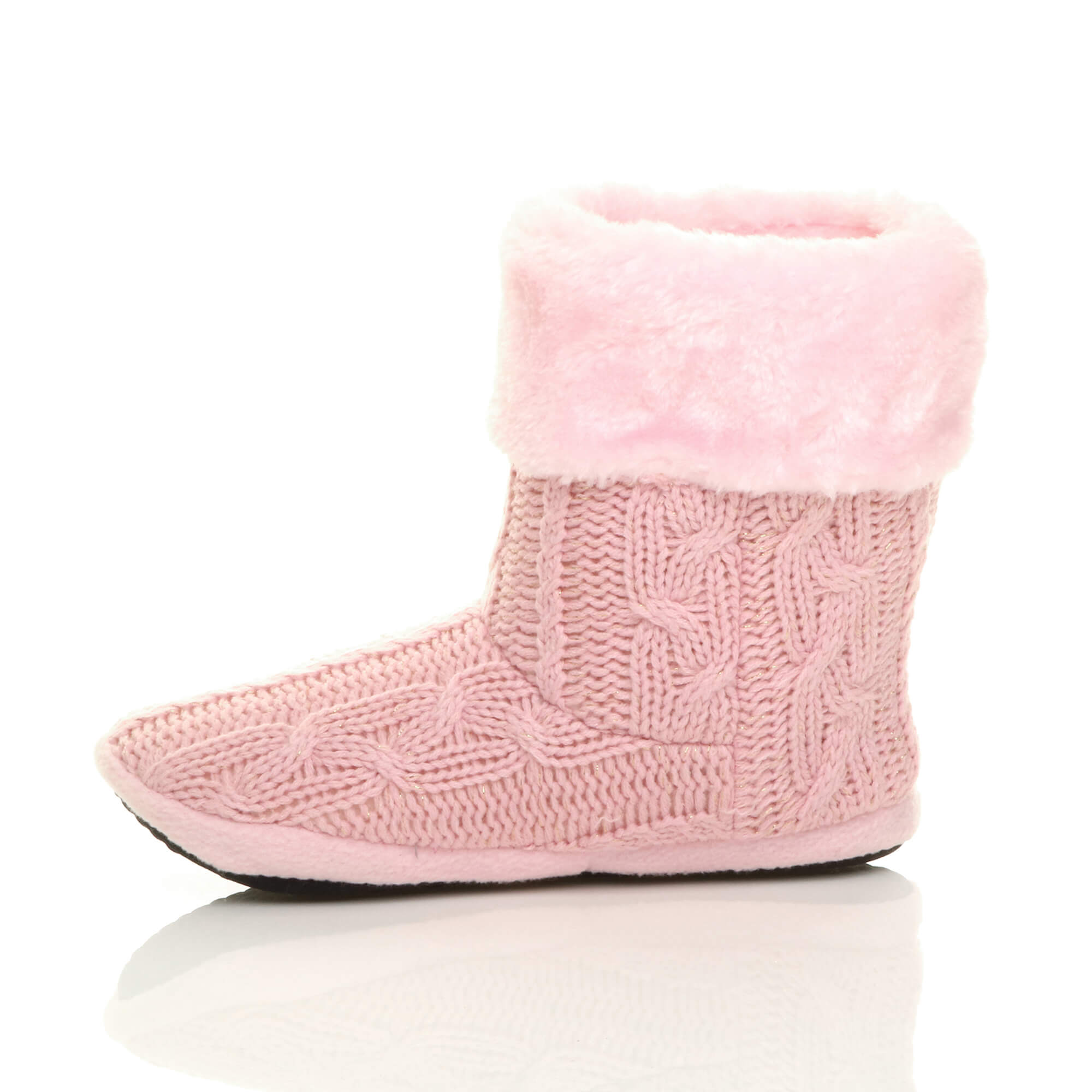 Pink AJVANI Pink Knitted Glitter Ankle Boot Slippers, Image 2 of 5