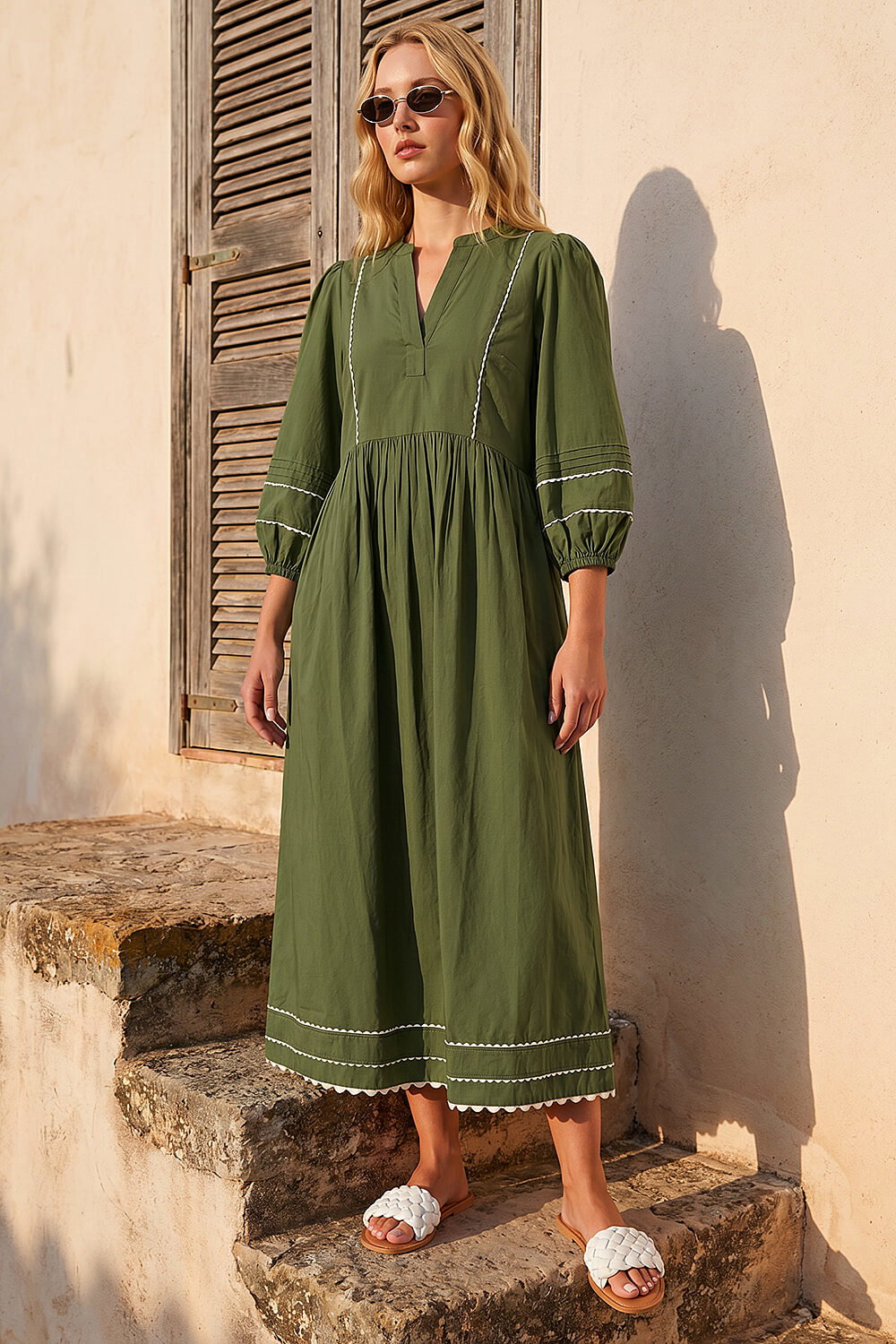 Green Ric Rac Collared Midi Dress, Image 3 of 4