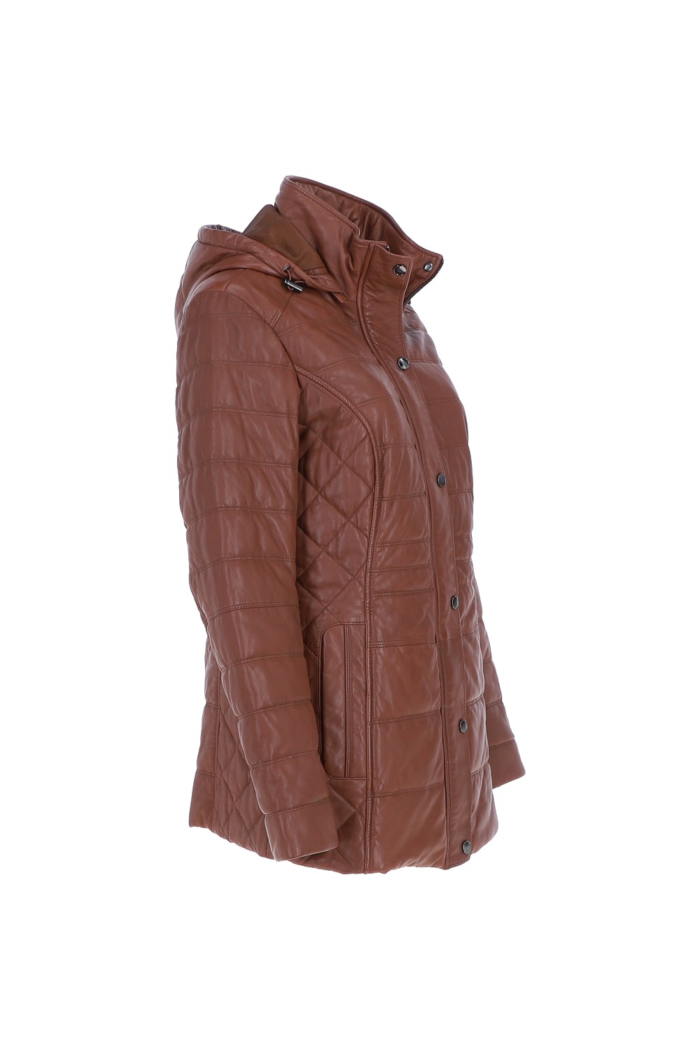 Tan 'Walbusch' Genuine Leather Quilted Hooded Jacket, Image 5 of 5