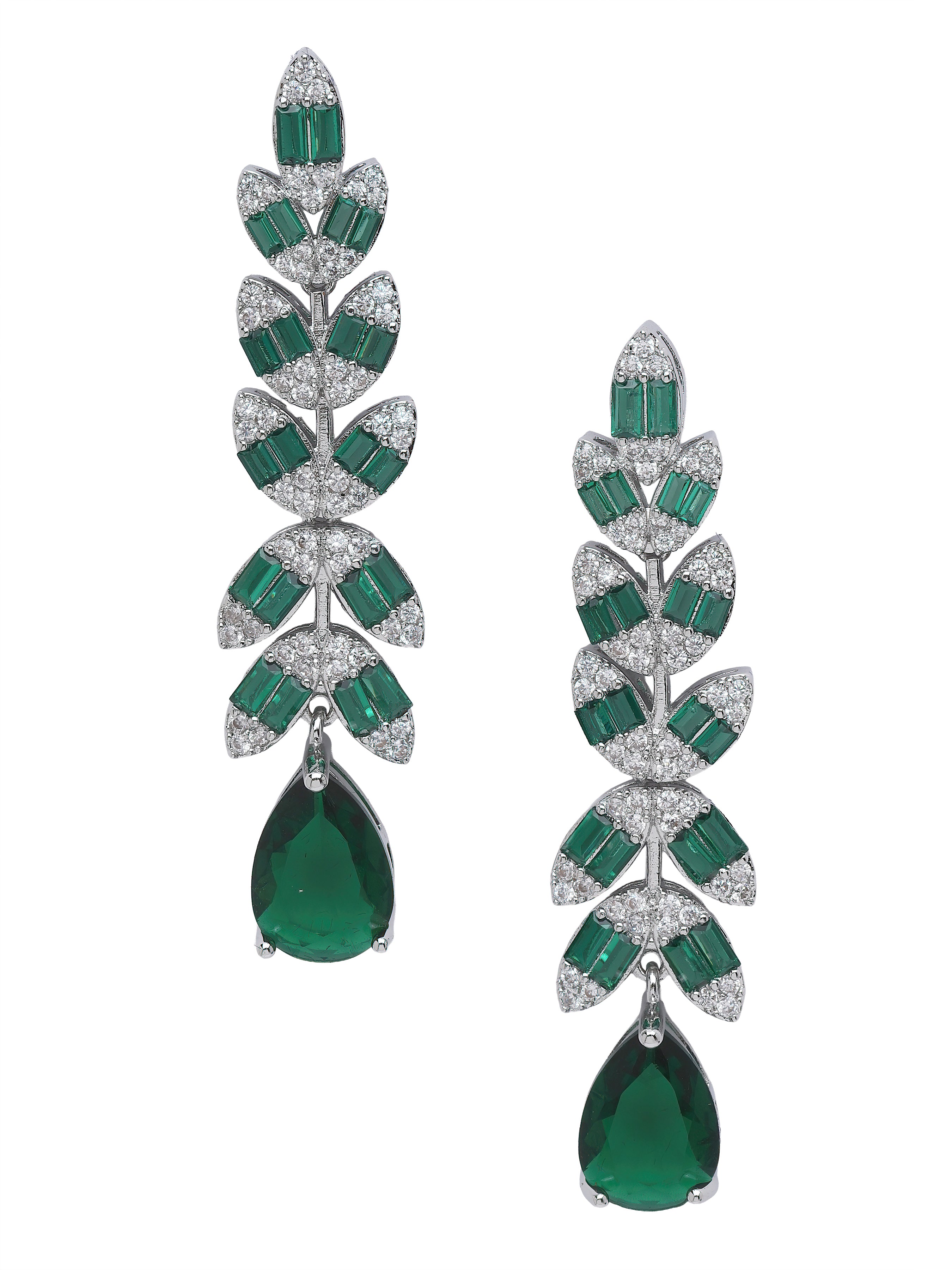 Pink Leaf Baguette Waterfall Statement Earrings