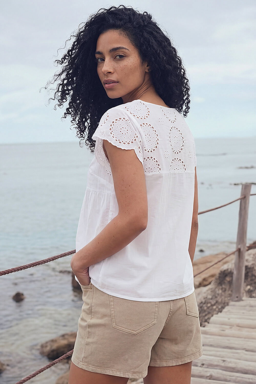 Ivory  Broidery Buttoned Top, Image 4 of 4