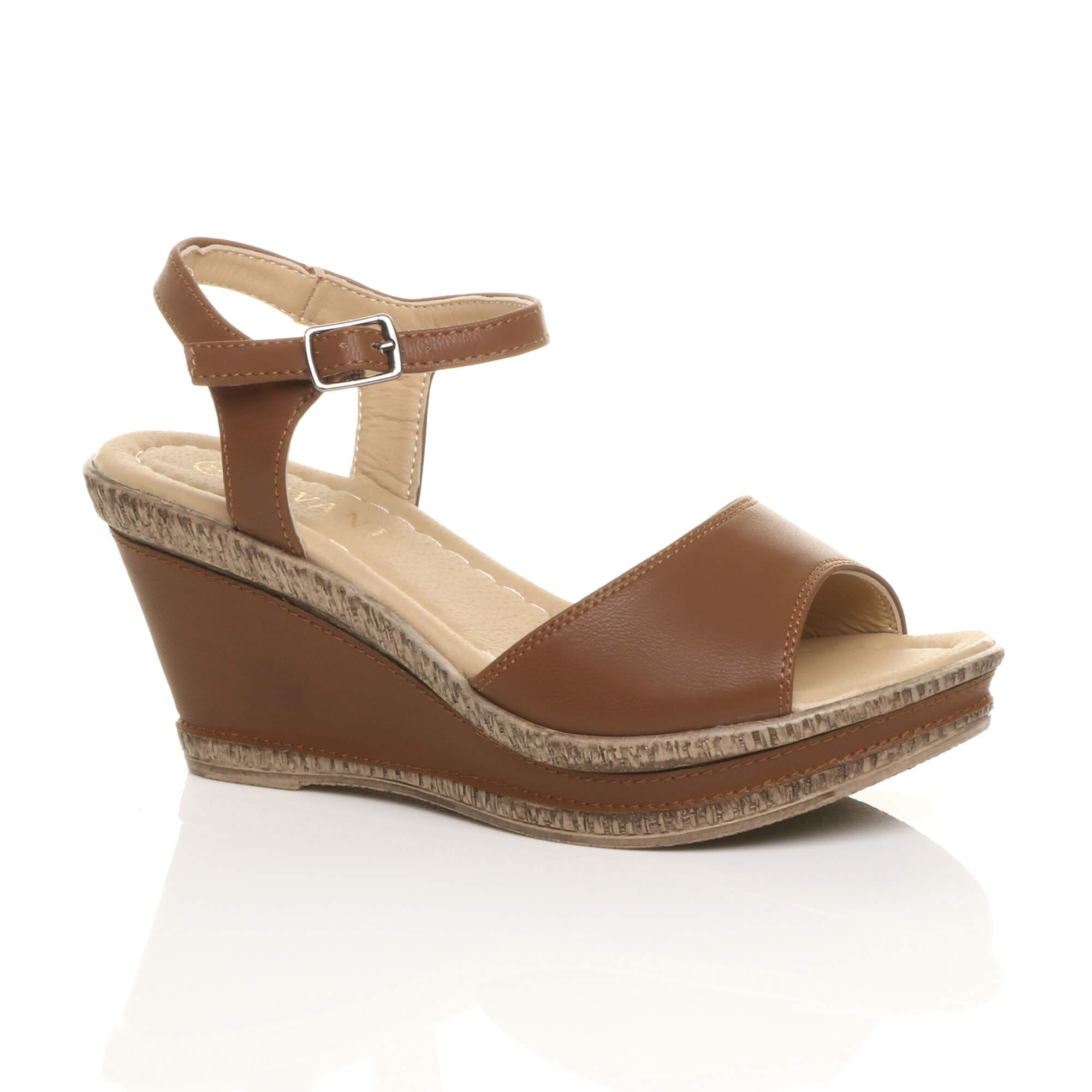 Black High Wedge Heels Ankle Strap Cork Sandals