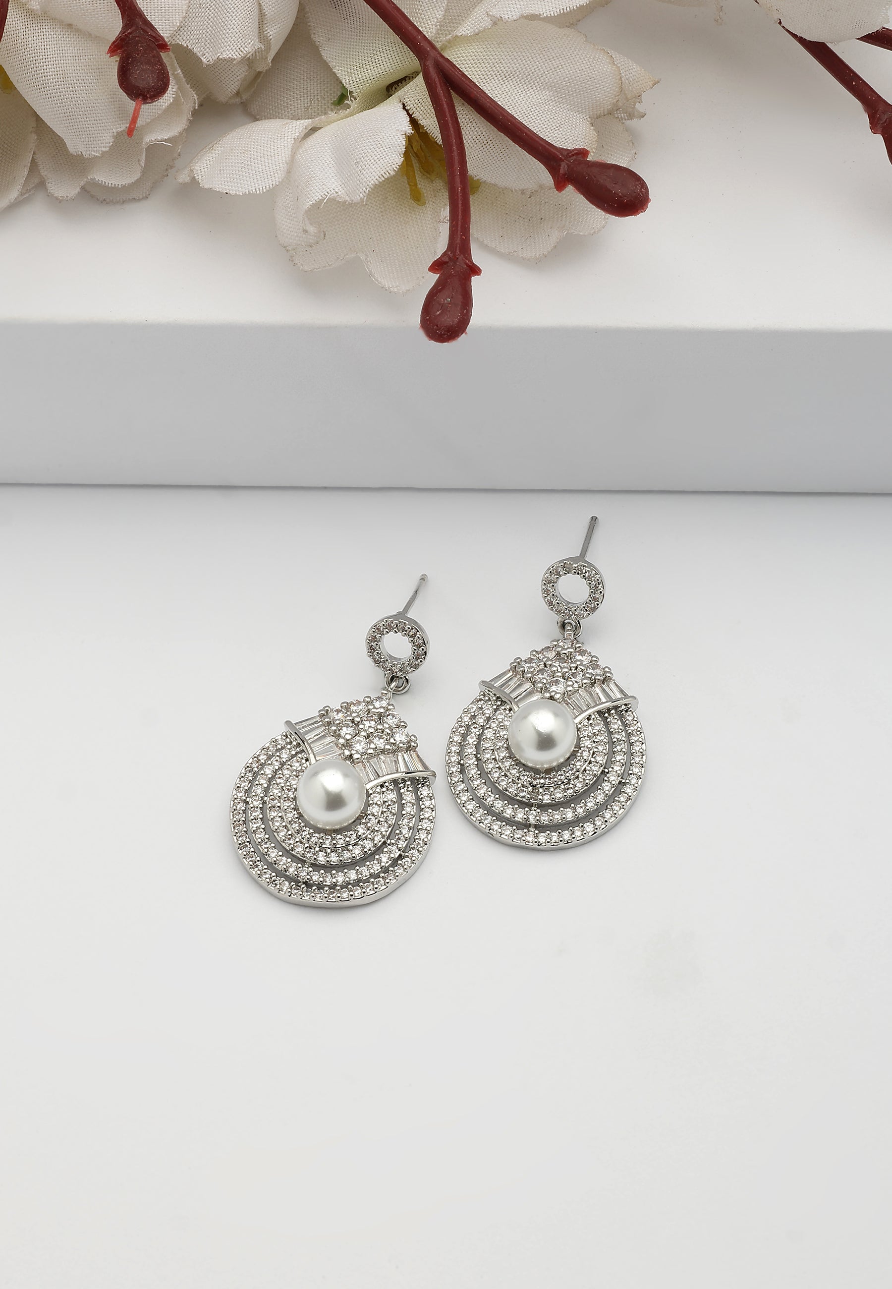Silver Pearlescent Radiant Drop Earrings, Image 2 of 5