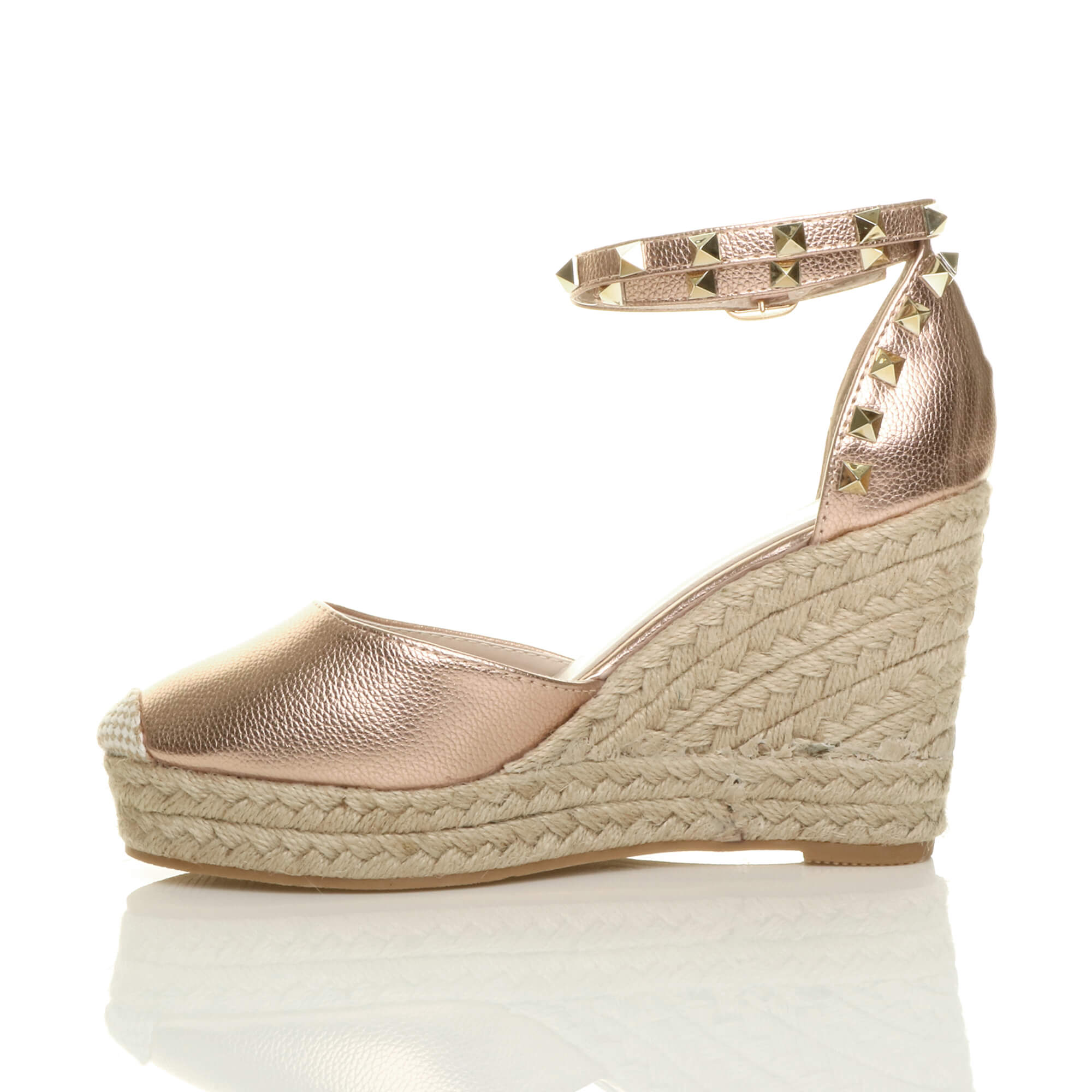 Rose Gold AJVANI Rose Gold High Wedge Heel Ankle Strap Espadrilles, Image 3 of 5