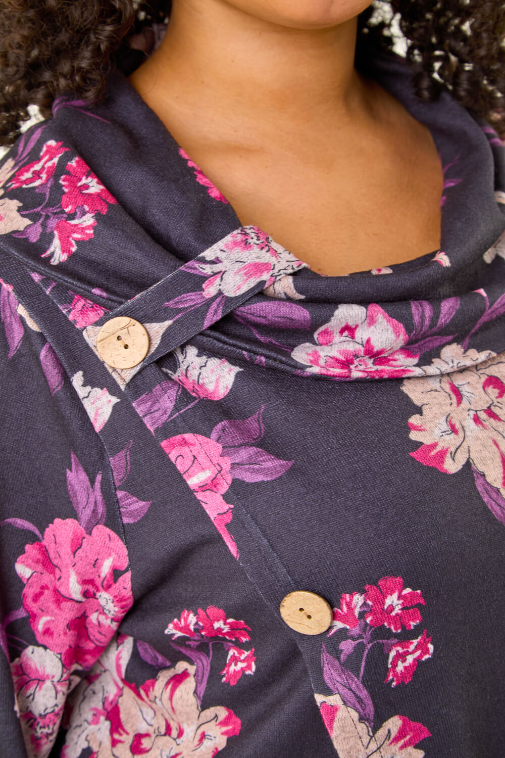 PINK Curve Floral Print Cowl Stretch Top, Image 6 of 5