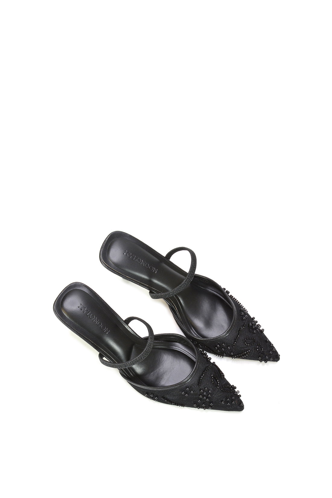 Black Embroidered Slingback Mesh Court Shoes, Image 6 of 6