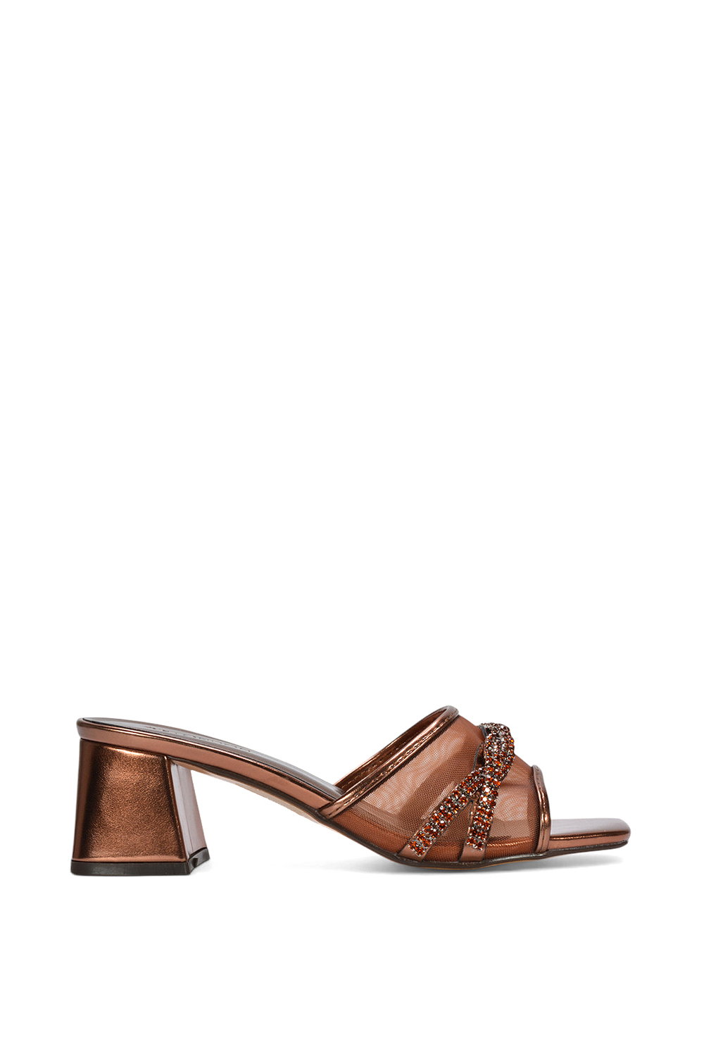 Brown XY LONDON Brown 'Senara' Backless Block Heel Sandals With Crystals and Mesh, Image 1 of 6